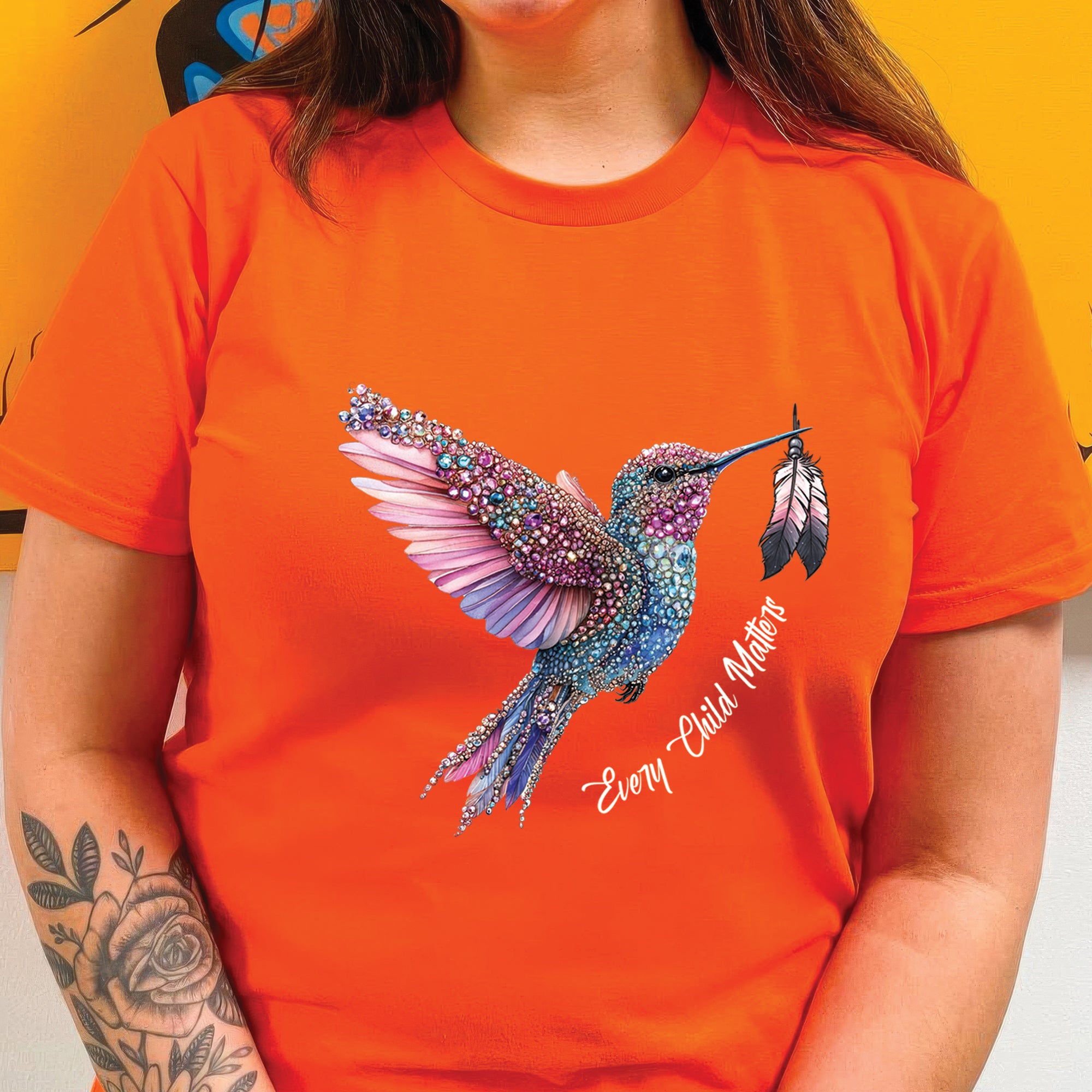 Every Child Matters Hummingbird Feathered Elegance Orange Native American Unisex T-Shirt/Hoodie/Sweatshirt