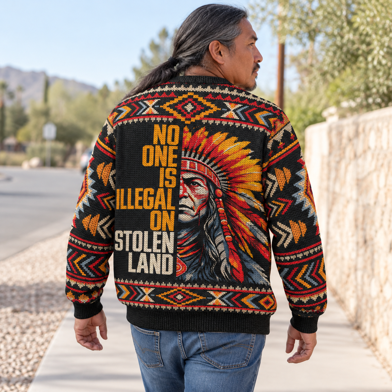 No One Is Illegal On Stolen Land Ugly Sweatshirt - Native American Ugly Sweatshirt Unisex