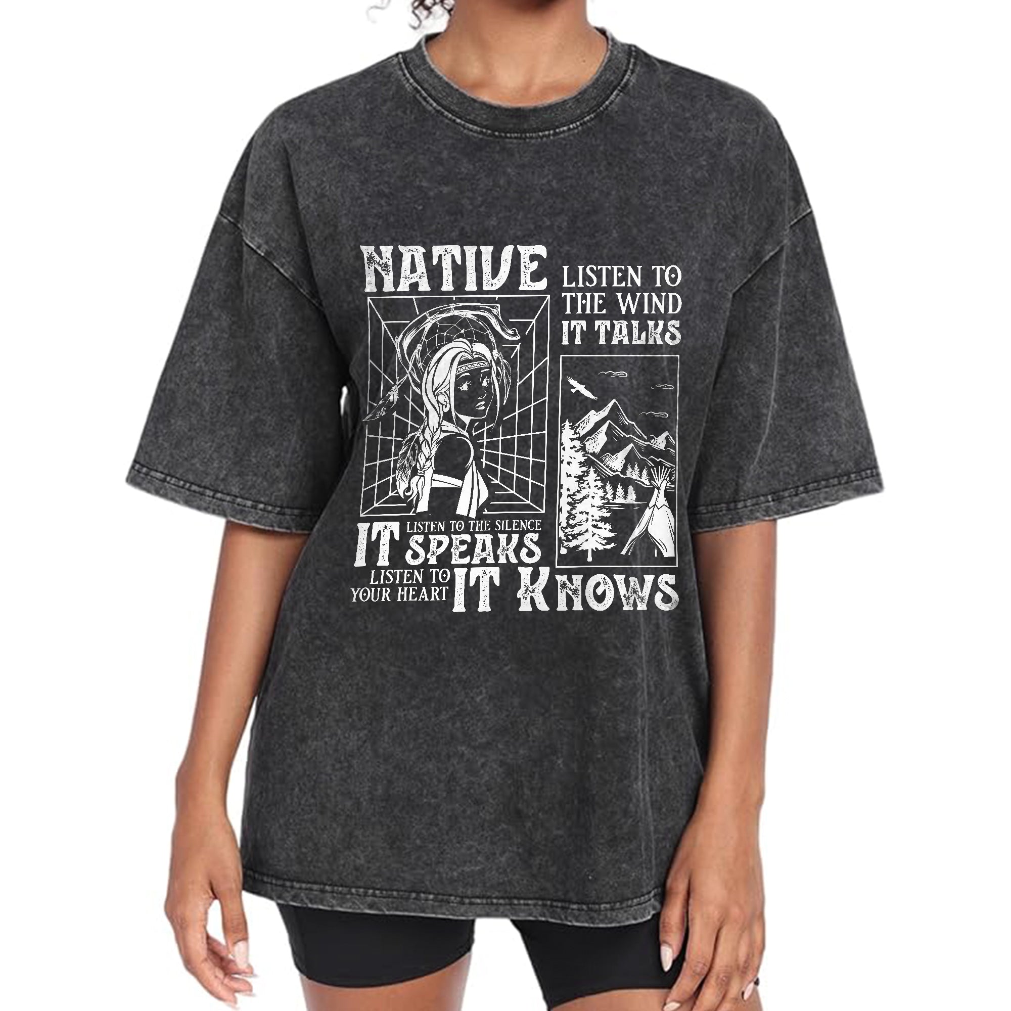 Native Listen To The Wind Listen To Your Heart - Indigenous Women Unisex Mineral Washed T-Shirt