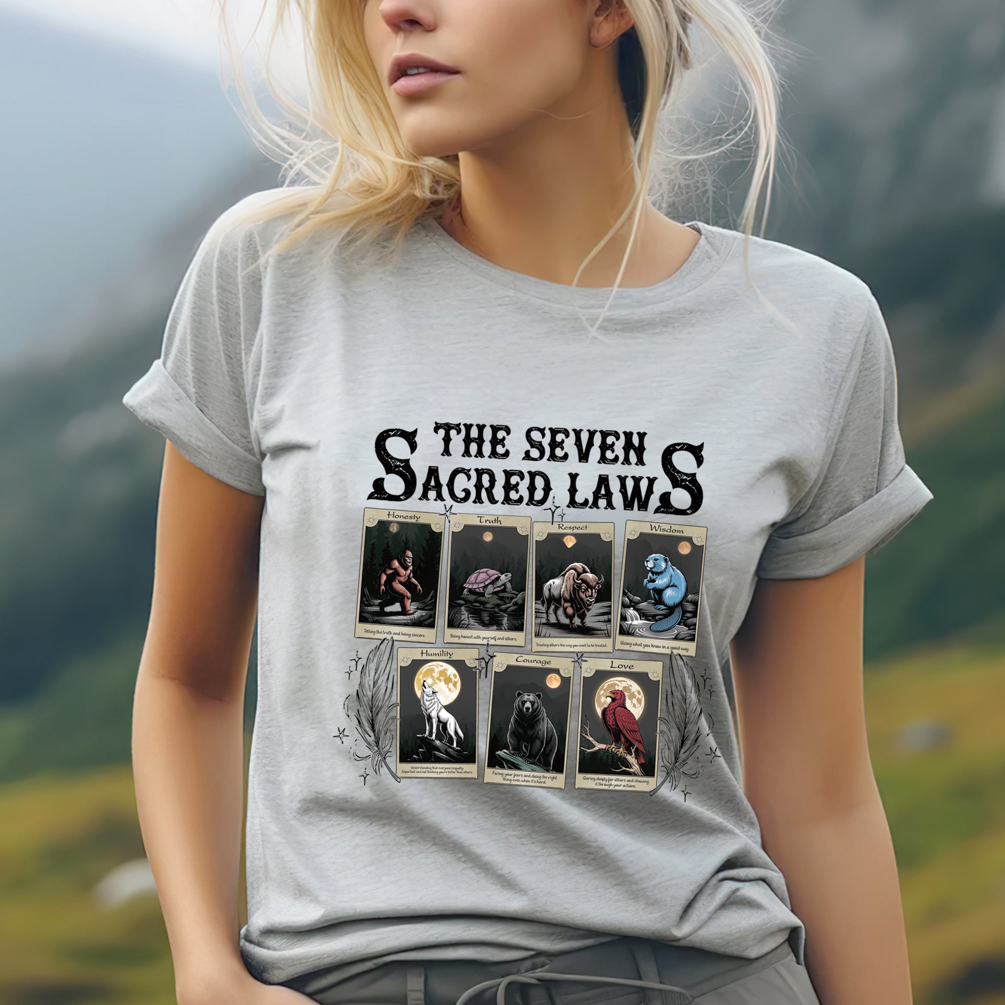 The Seven Sacred Laws Card Native American Indigenous Culture Unisex T-Shirt/T-Shirt V-Neck/Hoodie/Sweatshirt
