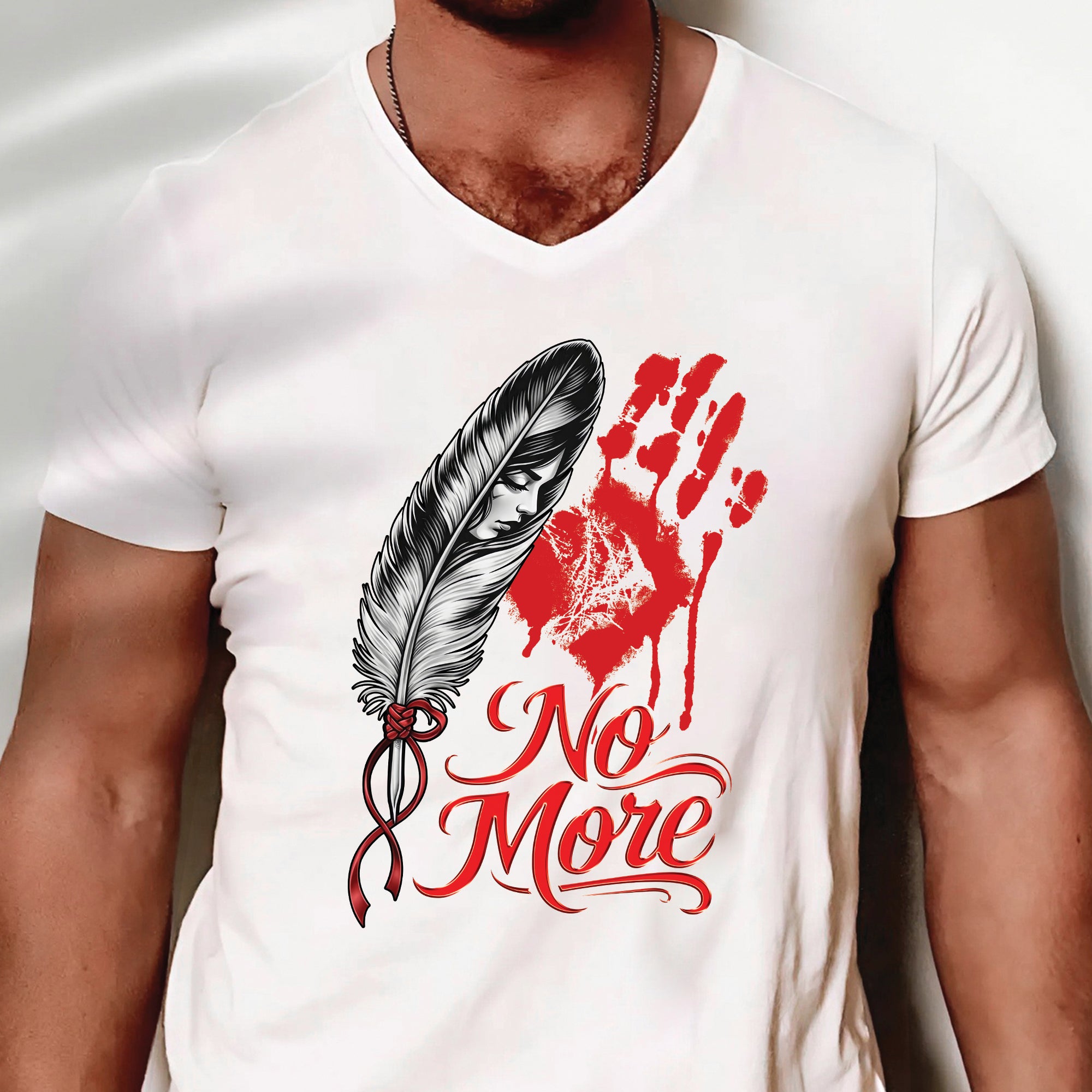 No More MMIW Awareness - Native American Feather & Handprint Design Unisex T-shirt/T-shirt V-Neck/Hoodie/Sweatshirt