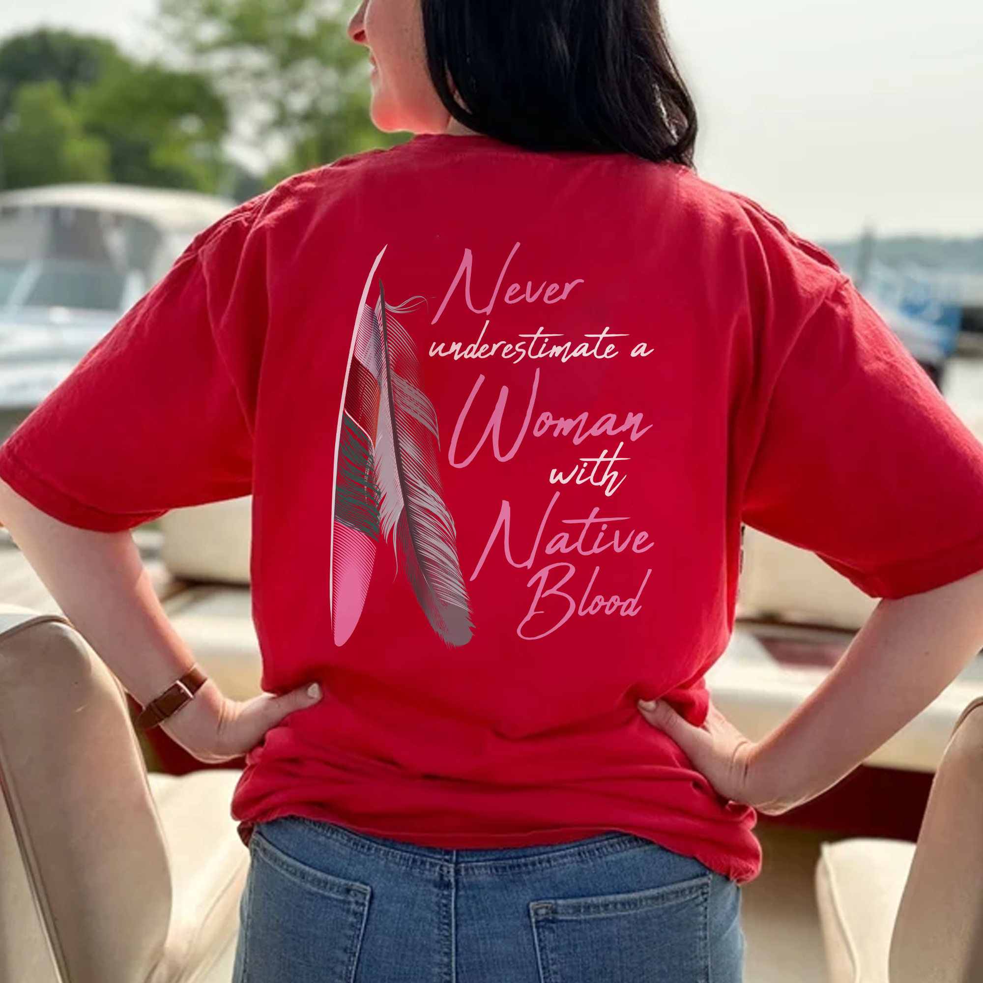 Never Underestimate A Woman With Native Blood Unisex T-Shirt/T-Shirt V-Neck/Hoodie/Sweatshirt Two Sides