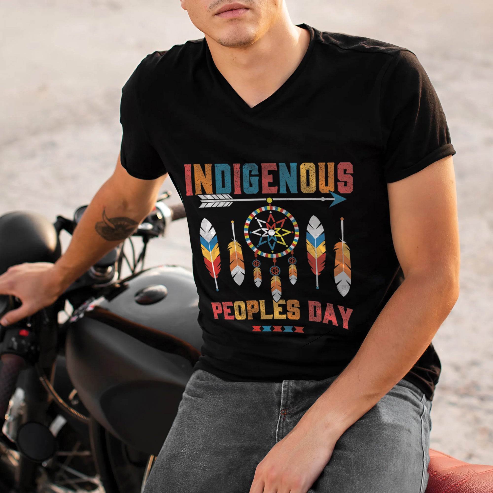 Indigenous Peoples Day Dreamcatcher, Arrow and Multicolor Tribal Feathers Unisex T-Shirt/T-Shirt V-Neck/Hoodie/Sweatshirt