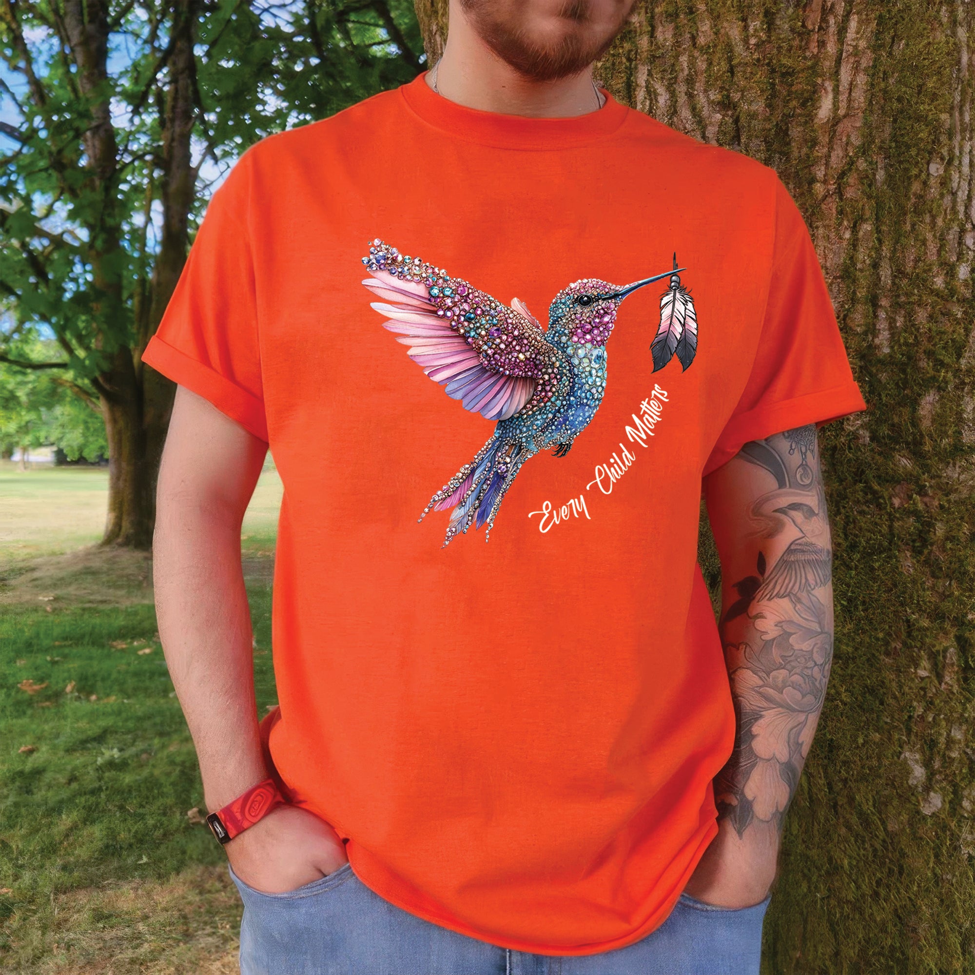 Every Child Matters Hummingbird Feathered Elegance Orange Native American Unisex T-Shirt/Hoodie/Sweatshirt