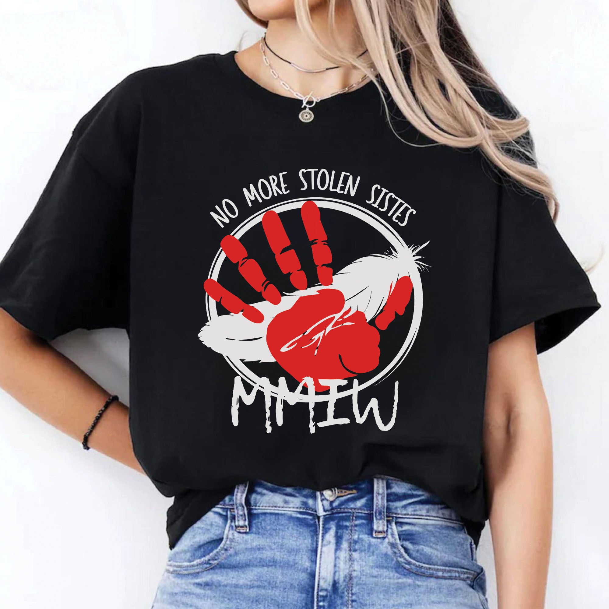 No More Stolen Sisters MMIW Native Women Awareness Unisex T-shirt/T-shirt V-Neck/Hoodie/Sweatshirt - One side