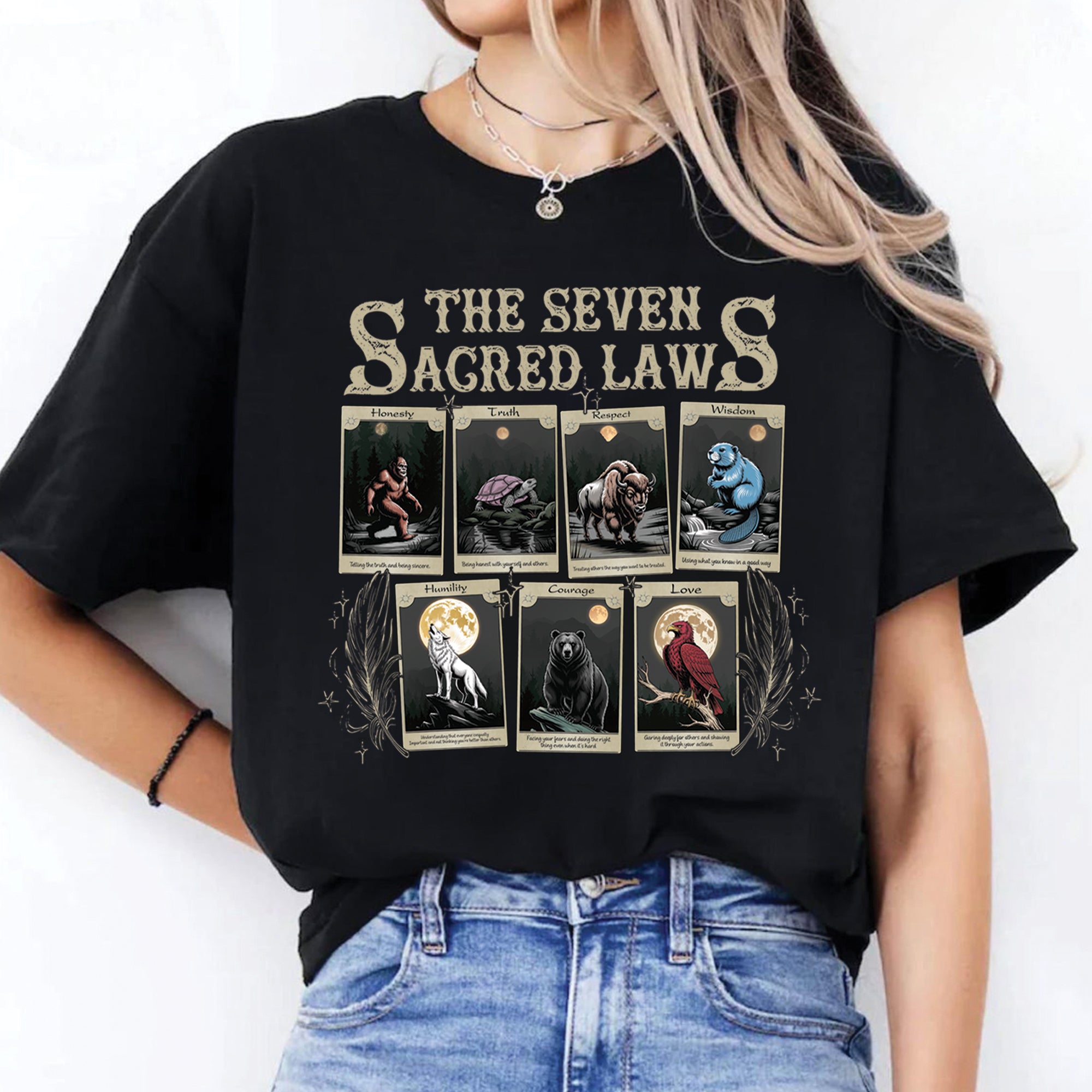 The Seven Sacred Laws Card Native American Indigenous Culture Unisex T-Shirt/T-Shirt V-Neck/Hoodie/Sweatshirt