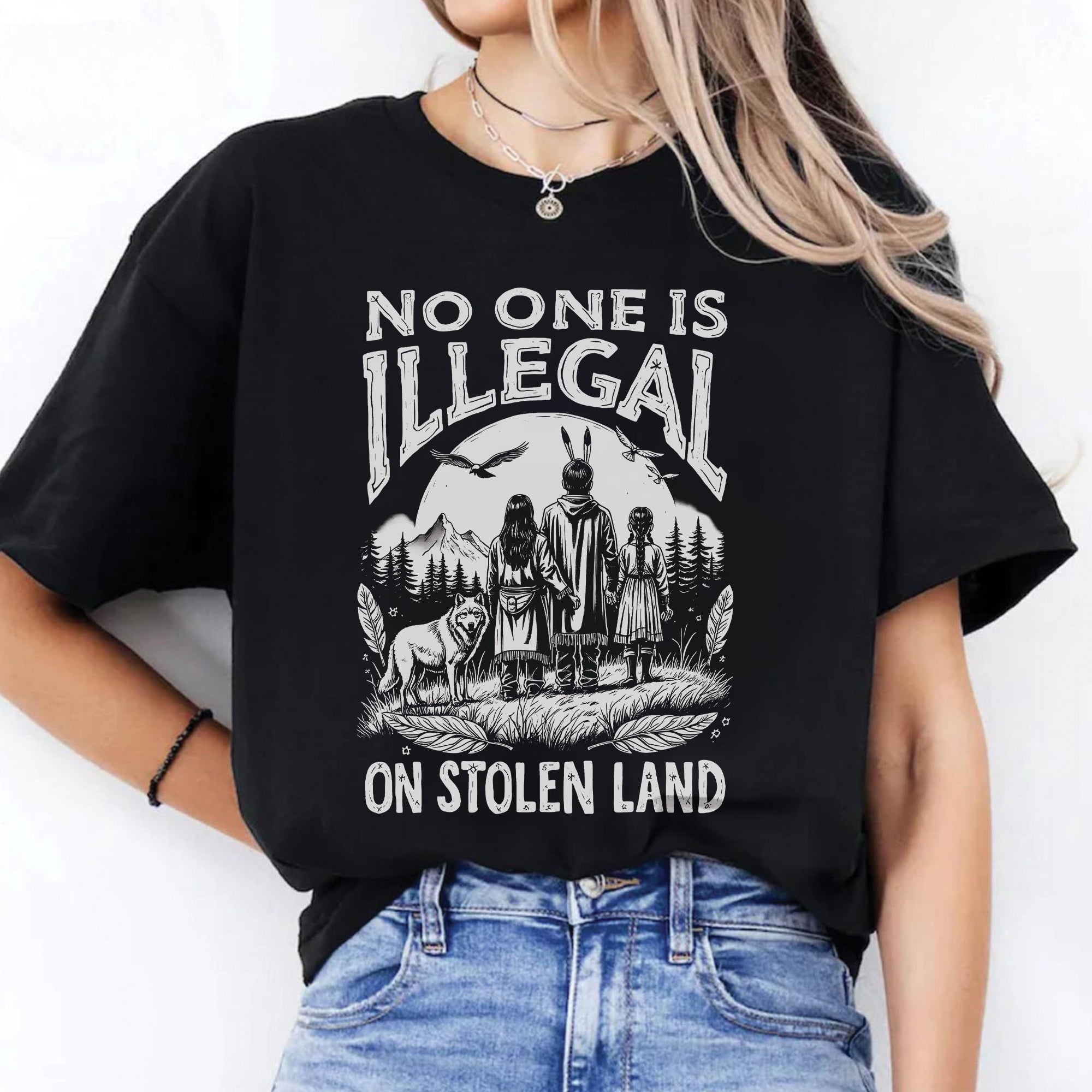 No One Is Illegal On Stolen Land - Unisex T-Shirt/T-Shirt V-Neck/Hoodie/Sweatshirt N56 Style 1