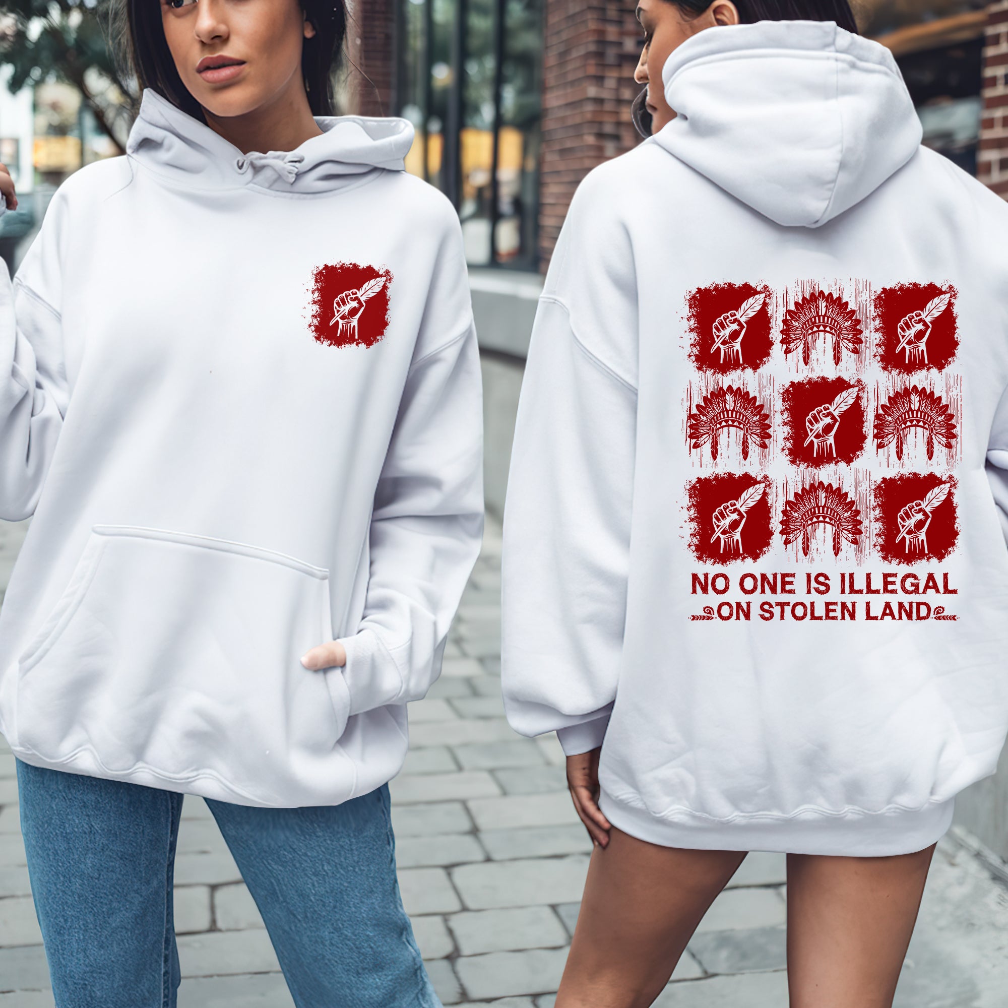 [Two Sides] No One Is Illegal On Stolen Land - Unisex T-Shirt/T-Shirt V-Neck/Hoodie/Sweatshirt N100