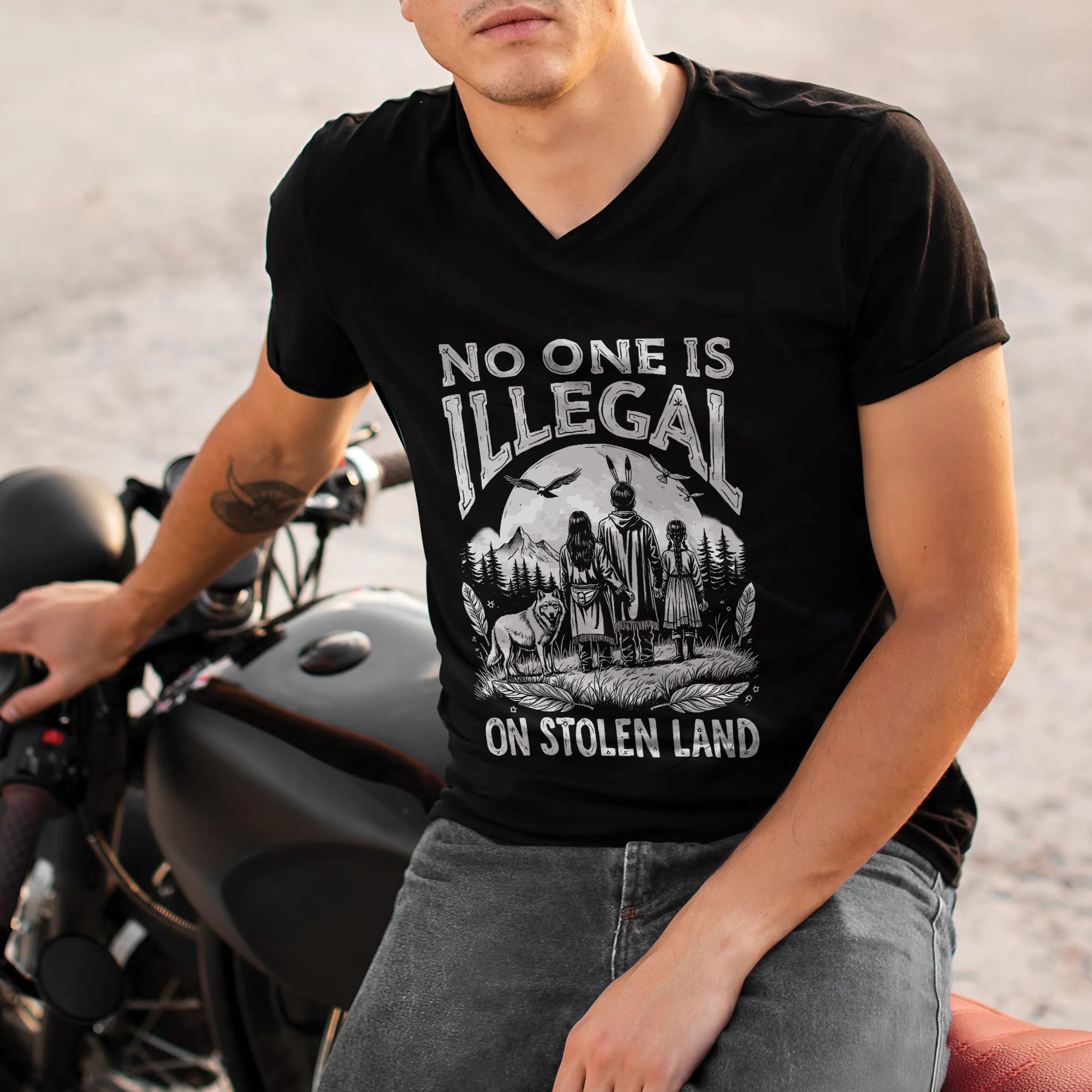 No One Is Illegal On Stolen Land - Unisex T-Shirt/T-Shirt V-Neck/Hoodie/Sweatshirt N56 Style 1