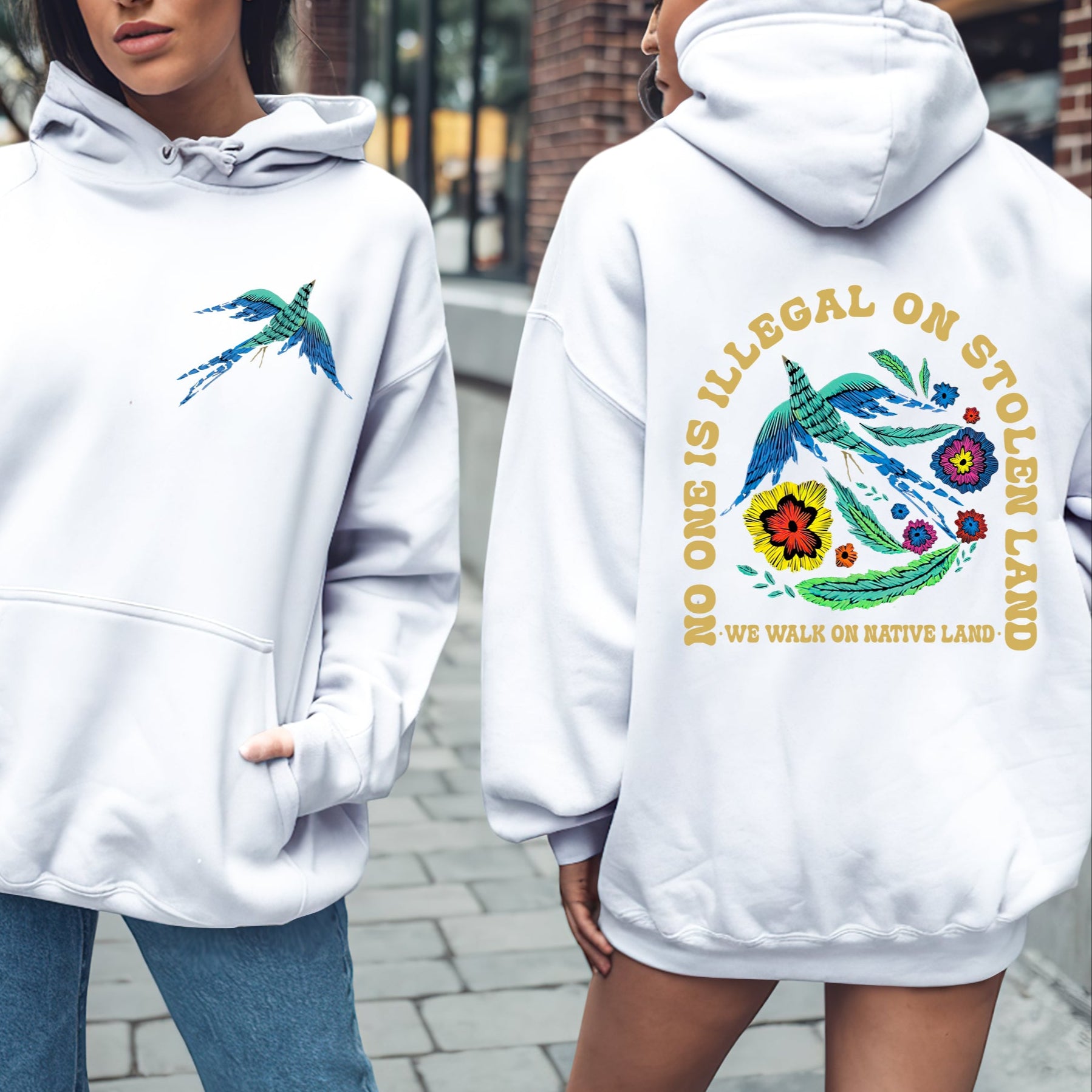 [Two Sides] No One Is Illegal On Stolen Land. We Walk On Native Land Style 10 - Two Sides Unisex T-Shirt/T-Shirt V-Neck/Hoodie/Sweatshirt