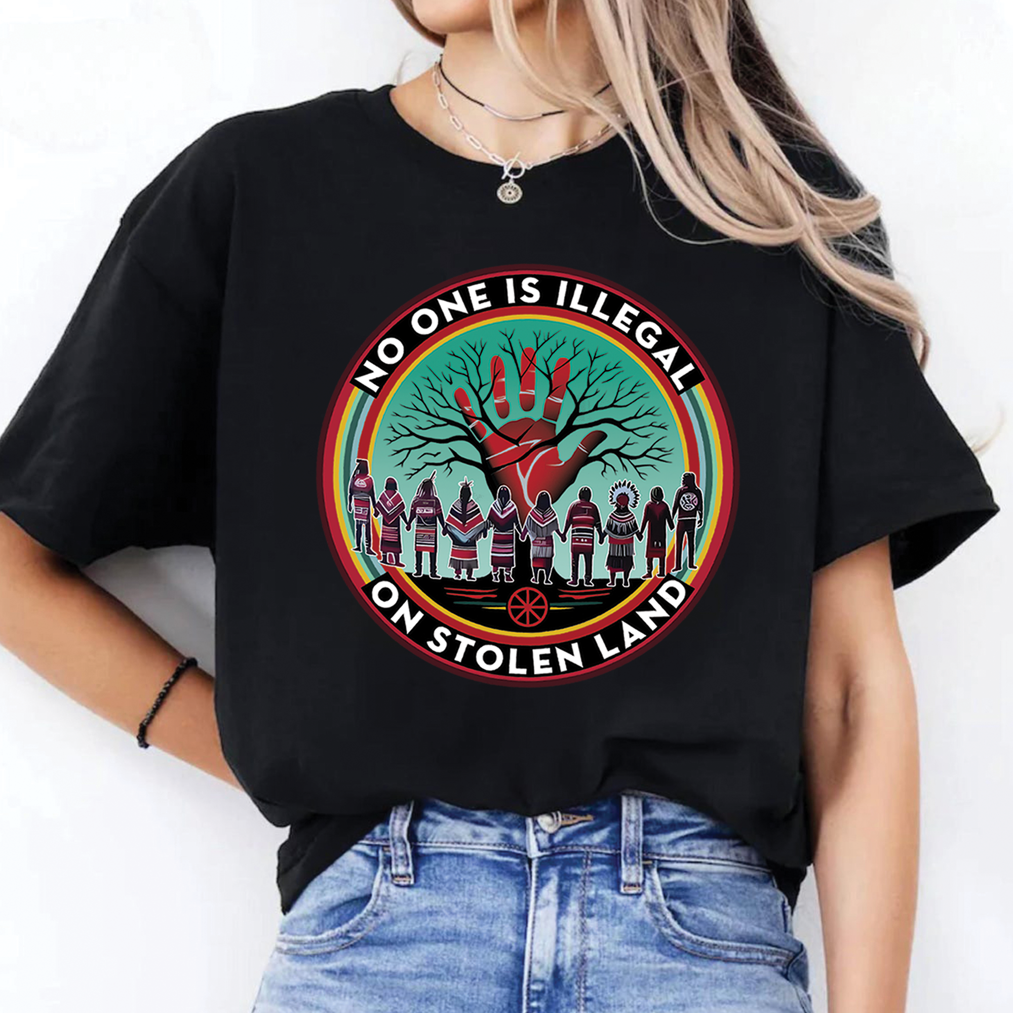 No One Is Illegal On Stolen Land - Unisex T-Shirt/T-Shirt V-Neck/Hoodie/Sweatshirt 166