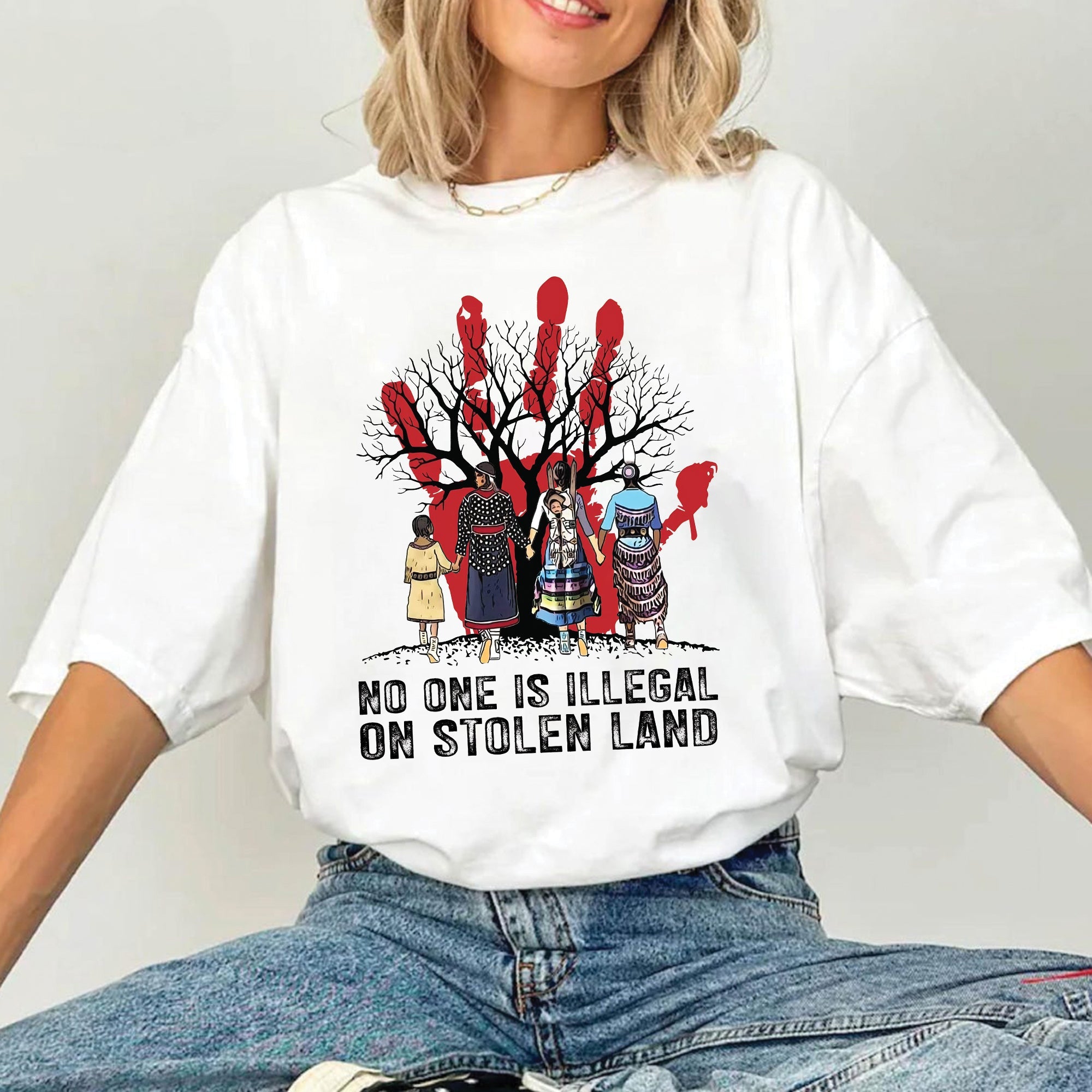 No One Is Illegal On Stolen Land - Unisex T-shirt/T-shirt V-Neck/Hoodie/Sweatshirt N59