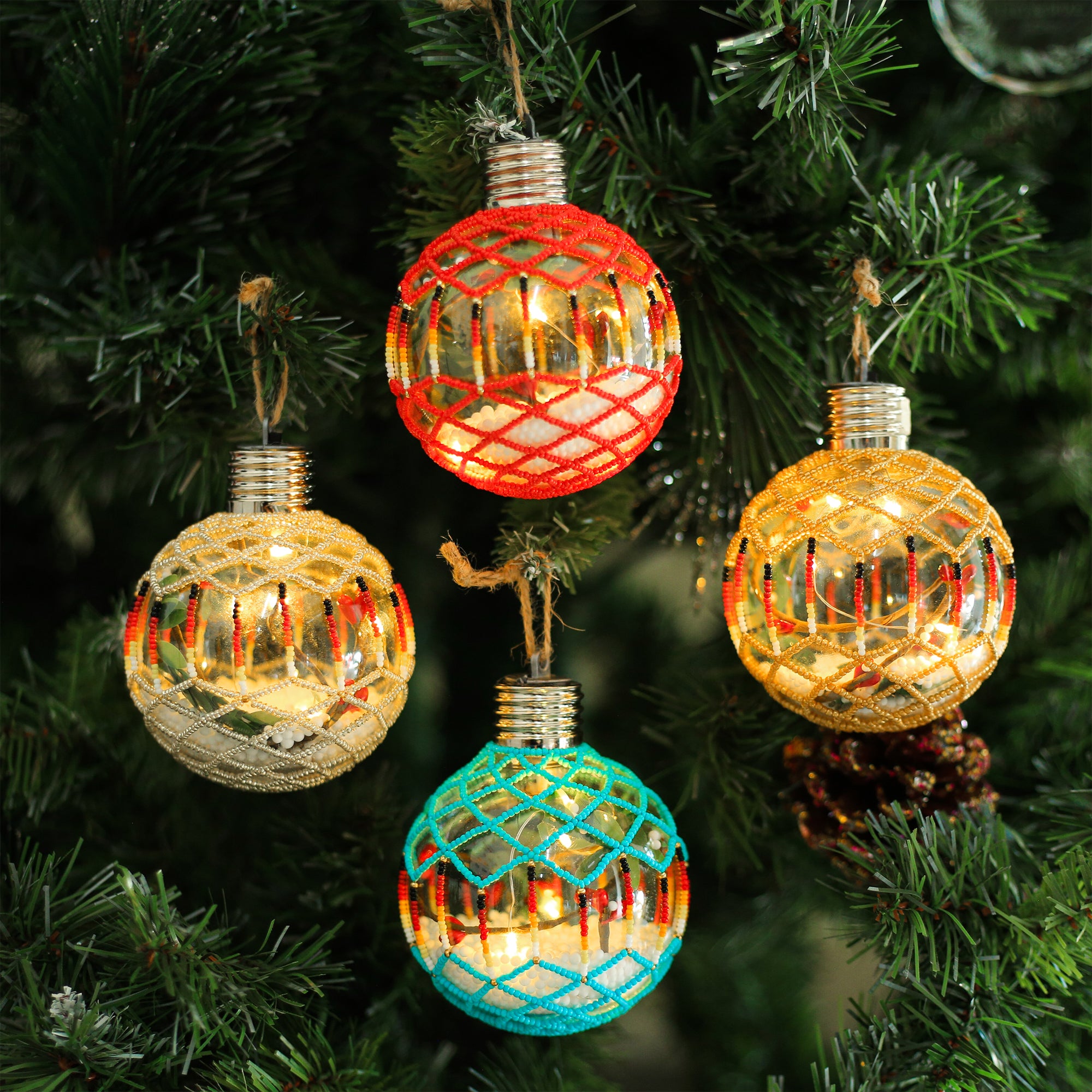 Silver Sparkly Handmade Beaded Ornament with Luminous Lights Premium