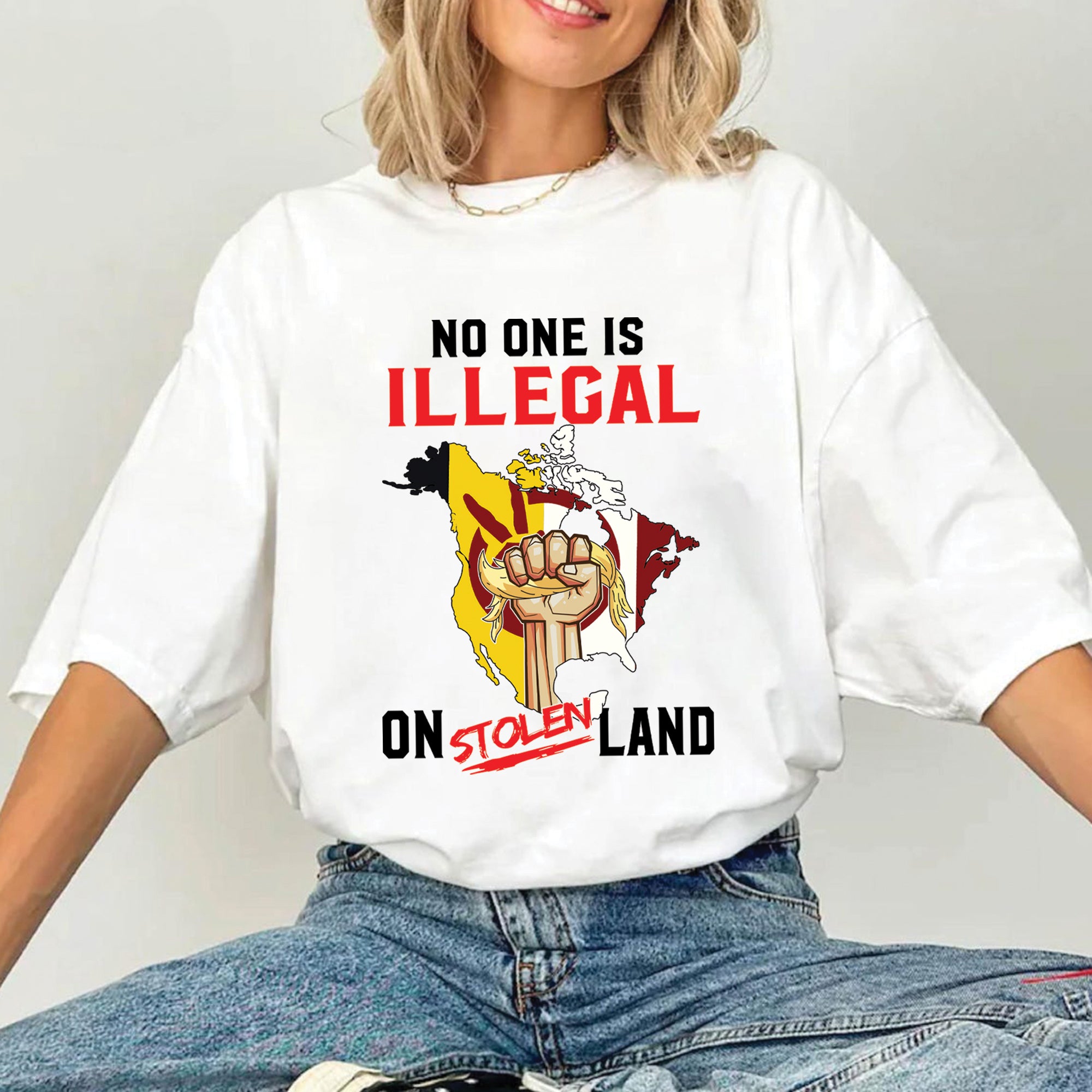 No One Is Illegal On Stolen Land - Unisex T-Shirt/T-Shirt V-Neck/Hoodie/Sweatshirt N54