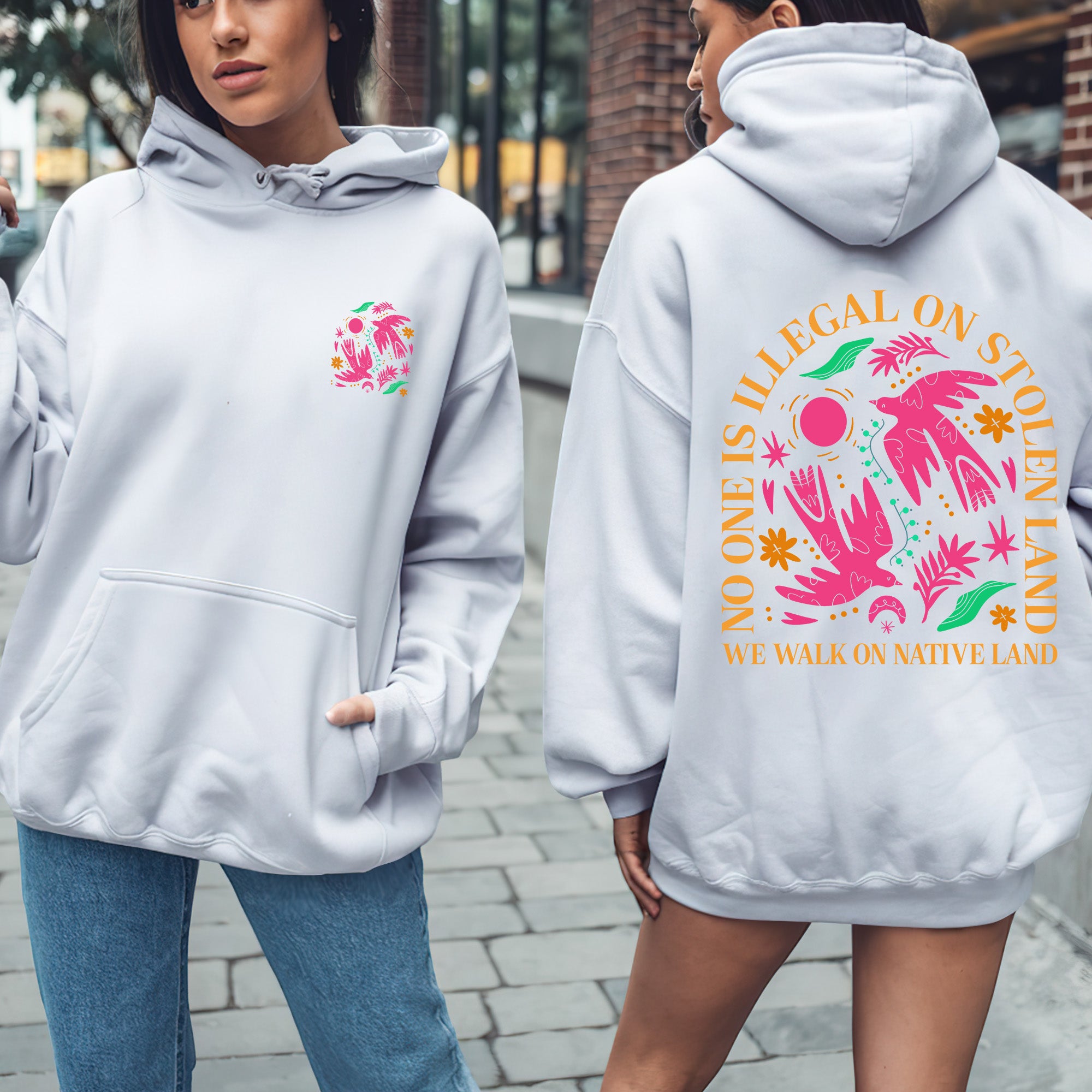 [Two Sides] No One Is Illegal On Stolen Land. We Walk On Native Land Style 2 - Two Sides Unisex T-Shirt/T-Shirt V-Neck/Hoodie/Sweatshirt