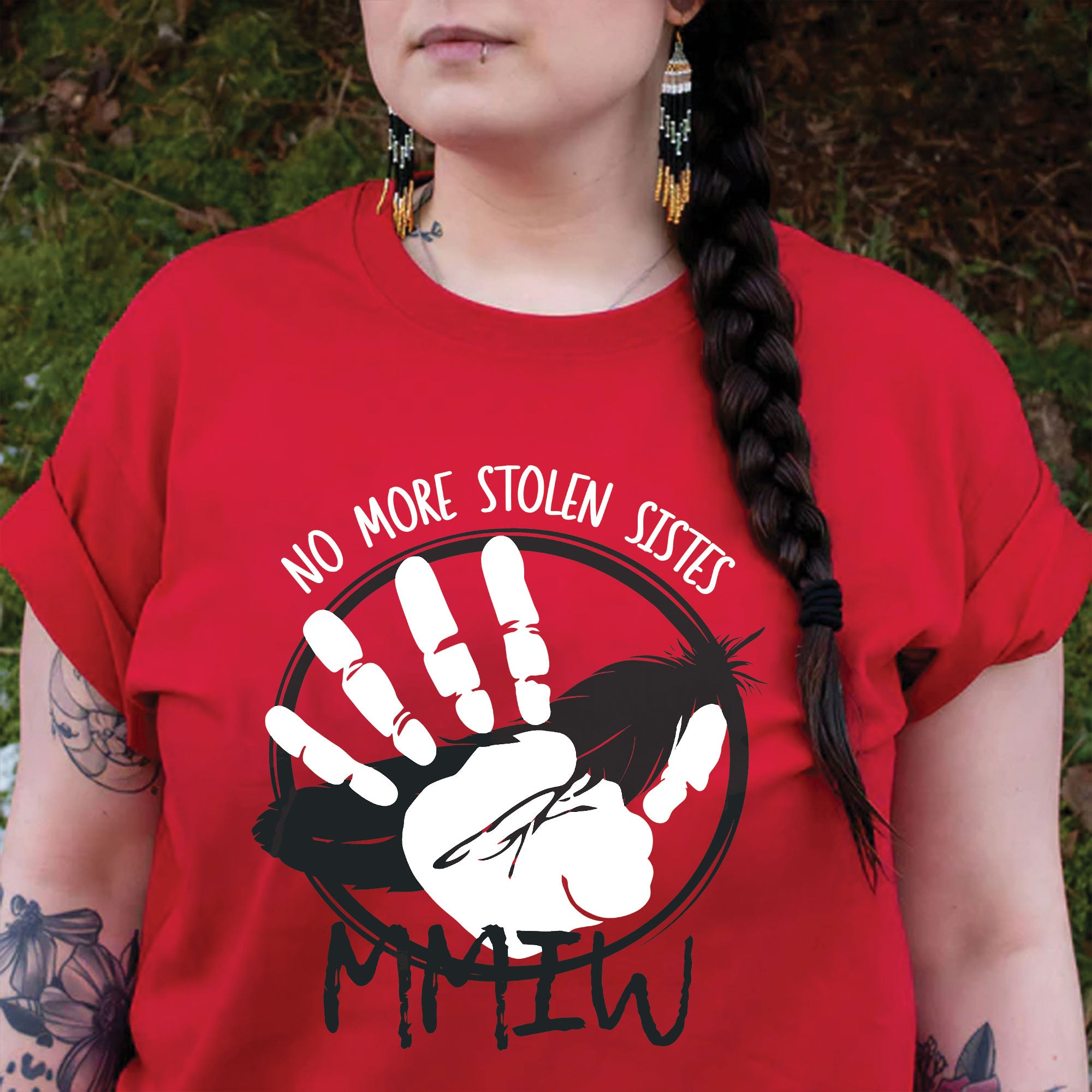No More Stolen Sisters MMIW Native Women Awareness Unisex T-shirt/T-shirt V-Neck/Hoodie/Sweatshirt - One side