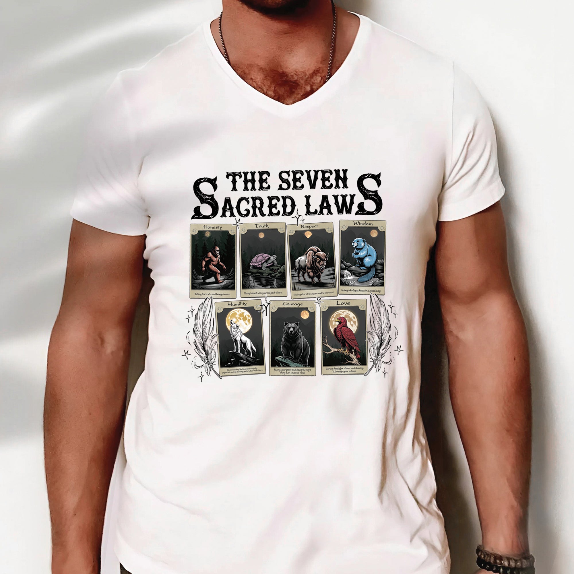 The Seven Sacred Laws Card Native American Indigenous Culture Unisex T-Shirt/T-Shirt V-Neck/Hoodie/Sweatshirt