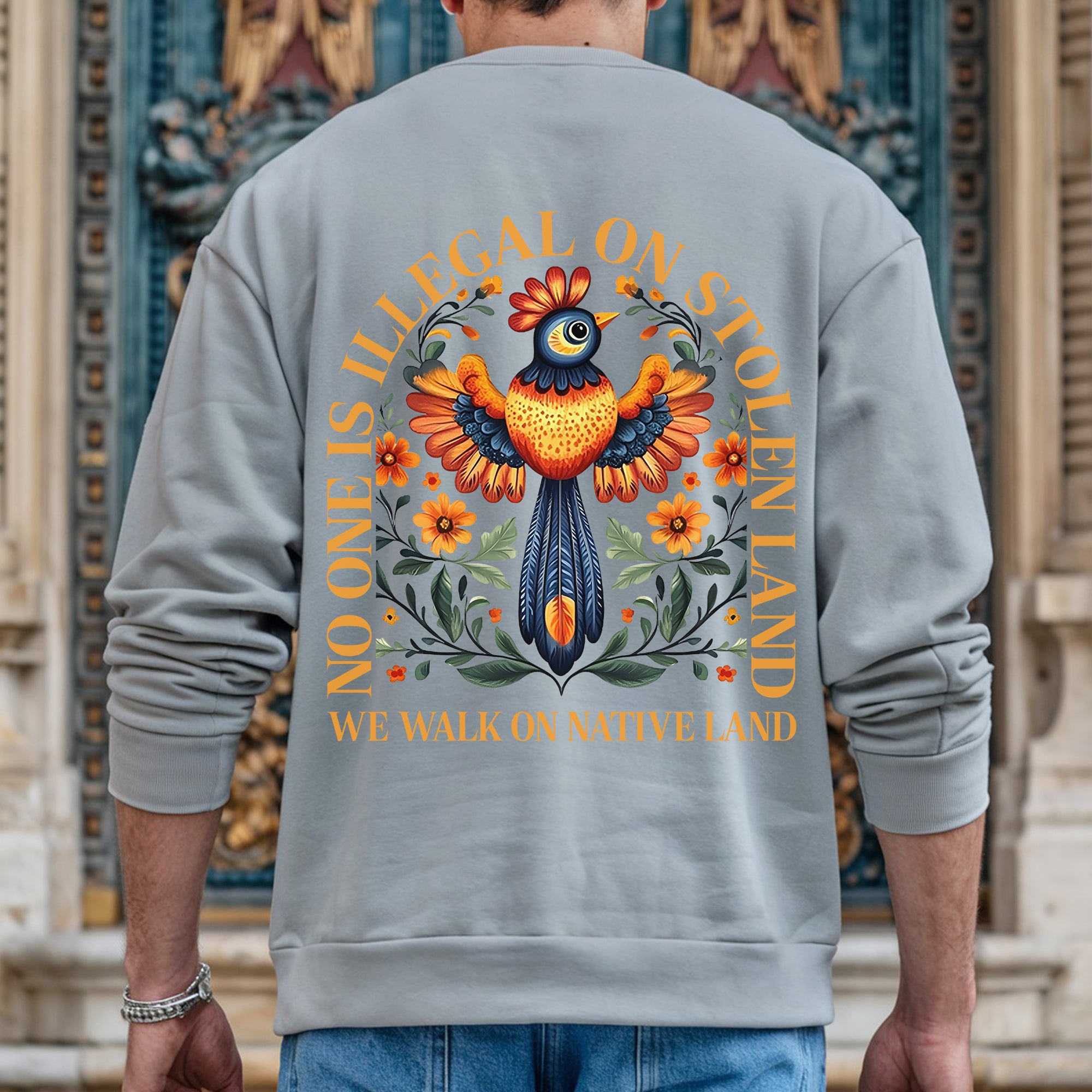 No One Is Illegal On Stolen Land. We Walk On Native Land - Two Sides - Red -  Unisex T-Shirt/Hoodie/Sweatshirt