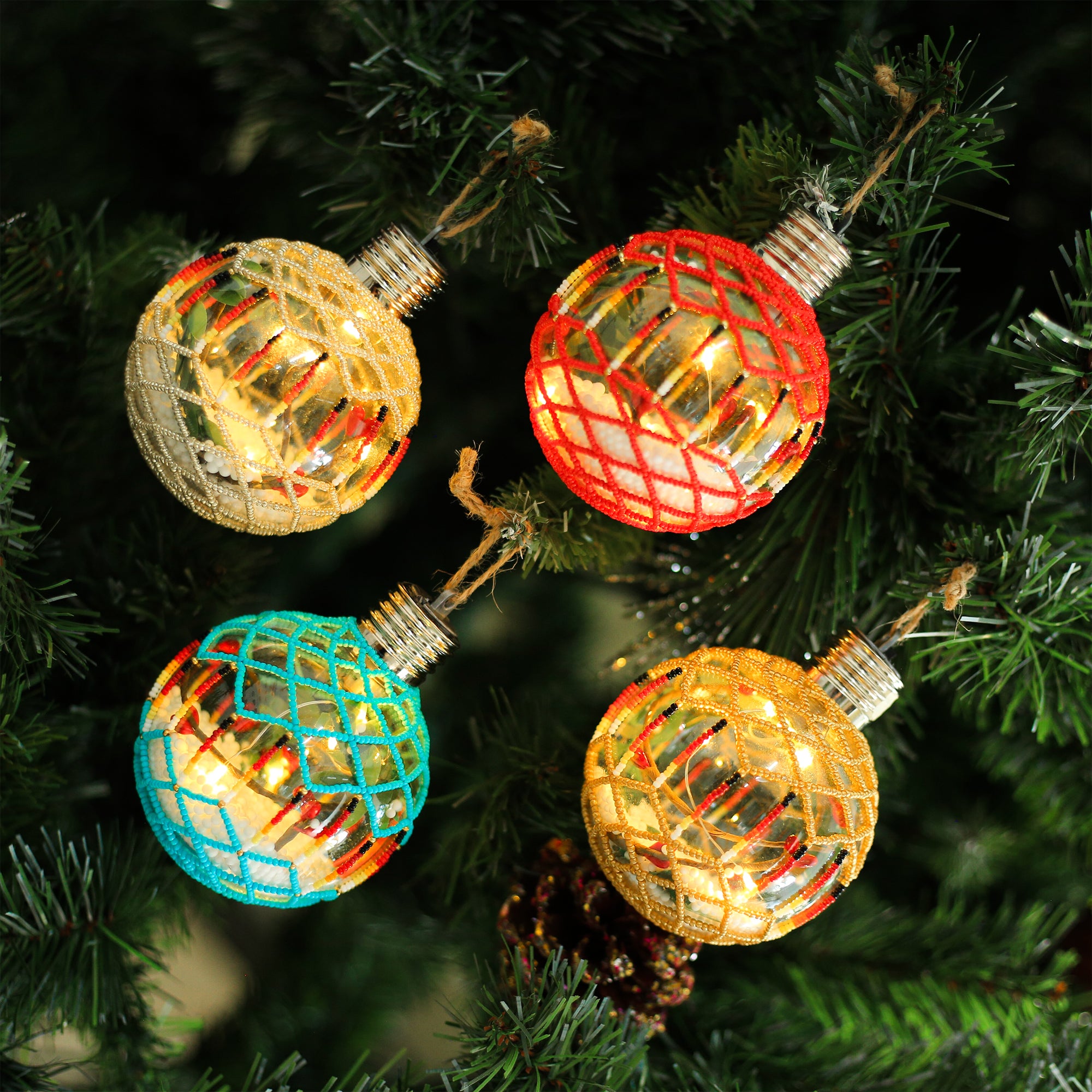 Gold Sparkly Handmade Beaded Ornament with Luminous Lights Premium