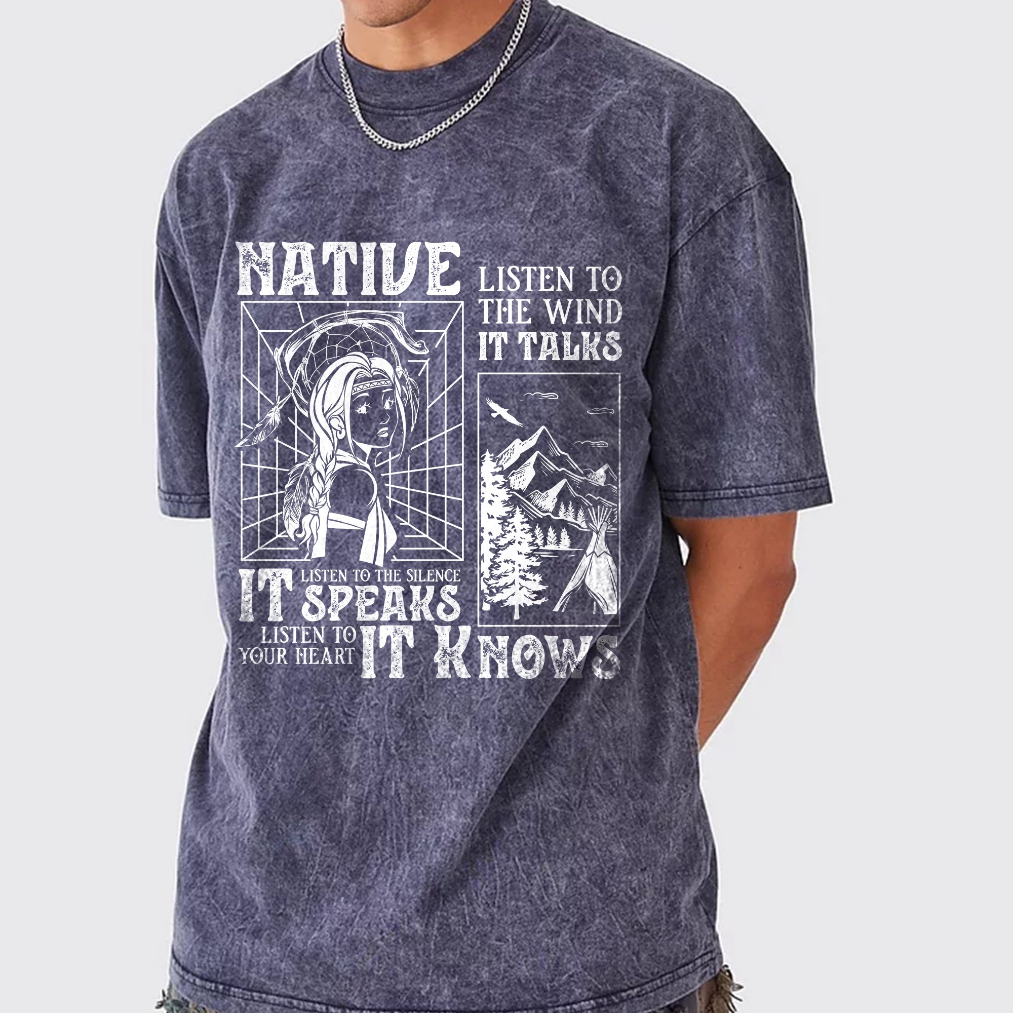 Native Listen To The Wind Listen To Your Heart - Indigenous Women Unisex Mineral Washed T-Shirt