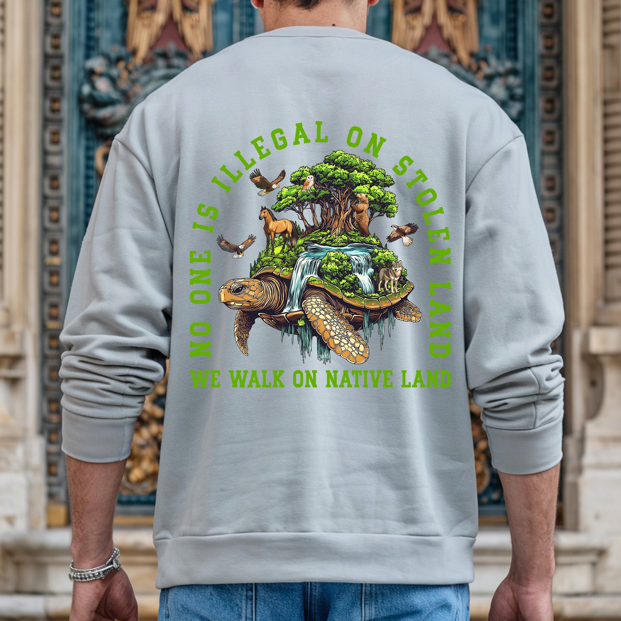 [Two Sides] No One Is Illegal On Stolen Land. We Walk On Native Land Style 4 - Two Sides Unisex T-Shirt/T-Shirt V-Neck/Hoodie/Sweatshirt