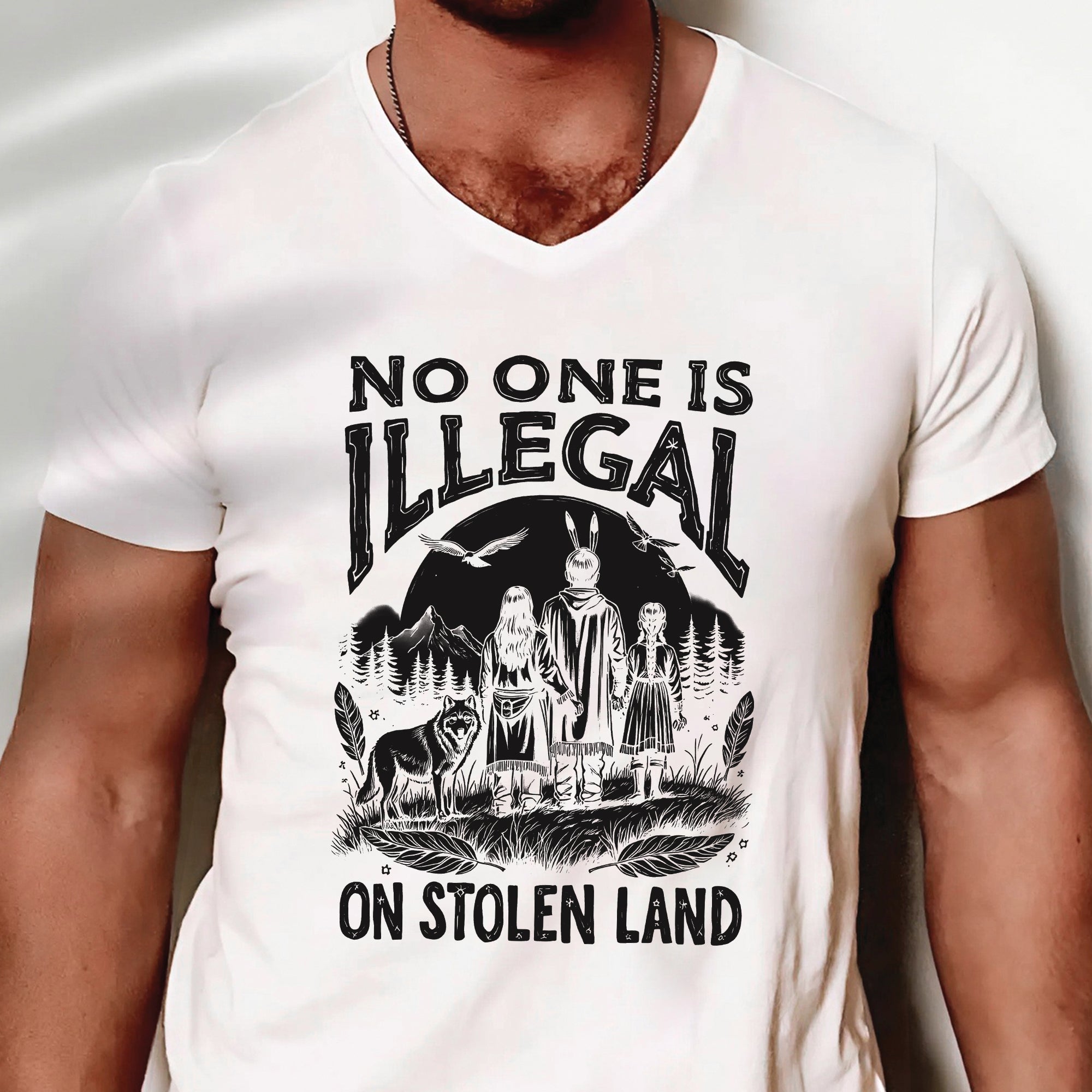 No One Is Illegal On Stolen Land - Unisex T-Shirt/T-Shirt V-Neck/Hoodie/Sweatshirt N56 Style 1