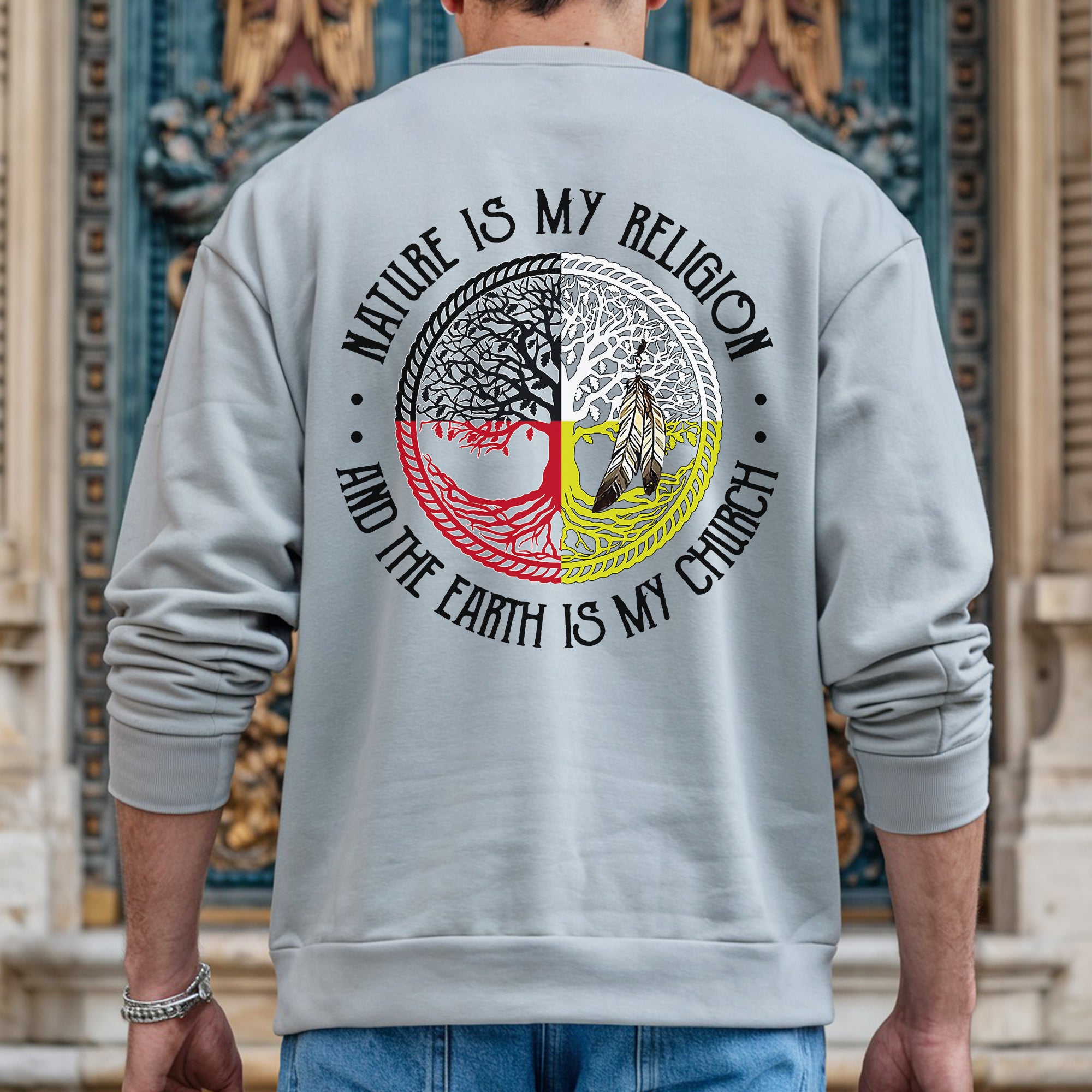 [Two Sides] Nature Is My Religion Four Directions Sacred Circle - Unisex T-Shirt/T-Shirt V-Neck/Hoodie/Sweatshirt - Two Sides