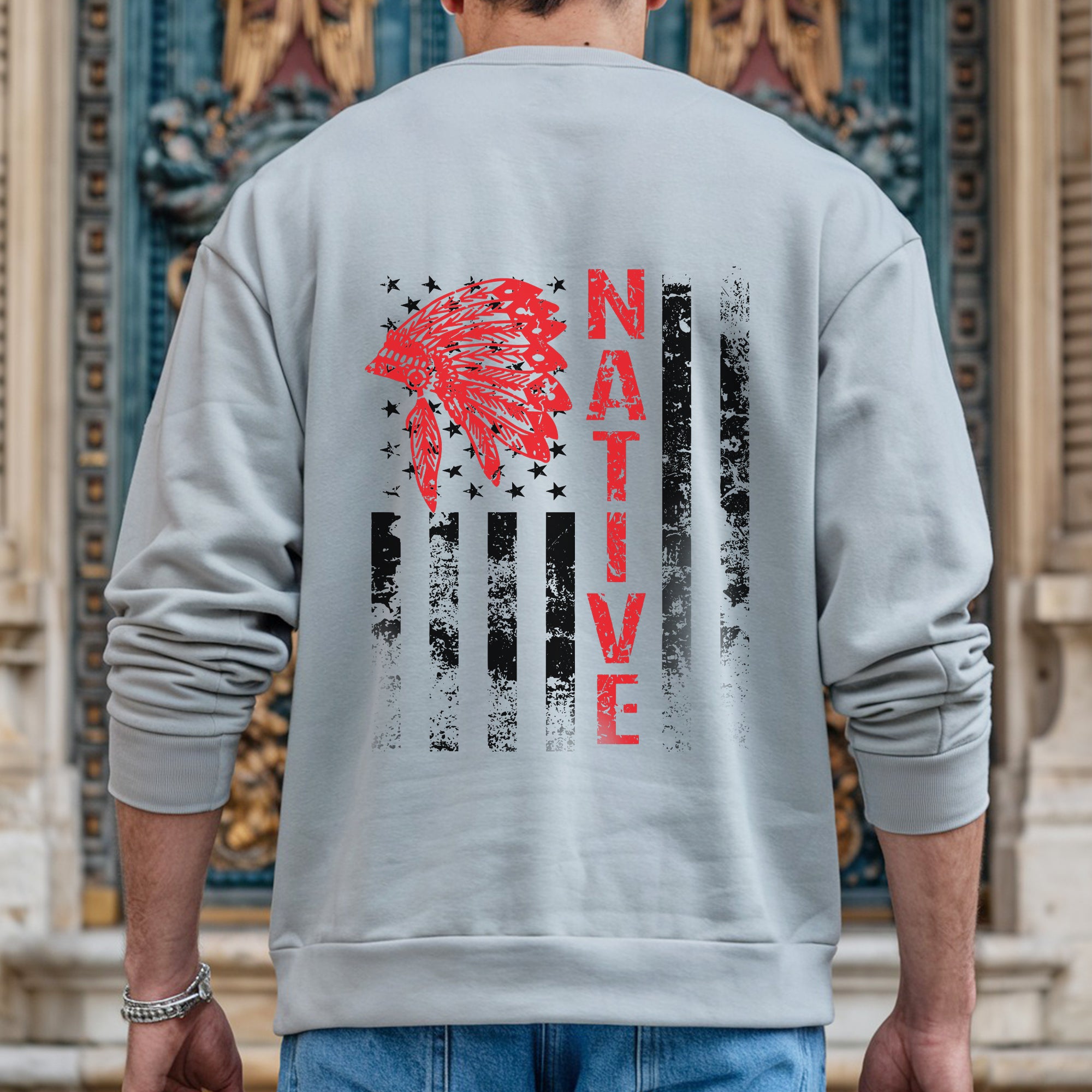 Indigenous American Flag T-Shirt – Native Pride Red Headdress Unisex T-Shirt/T-Shirt V-Neck/Hoodie/Sweatshirt Two Sides