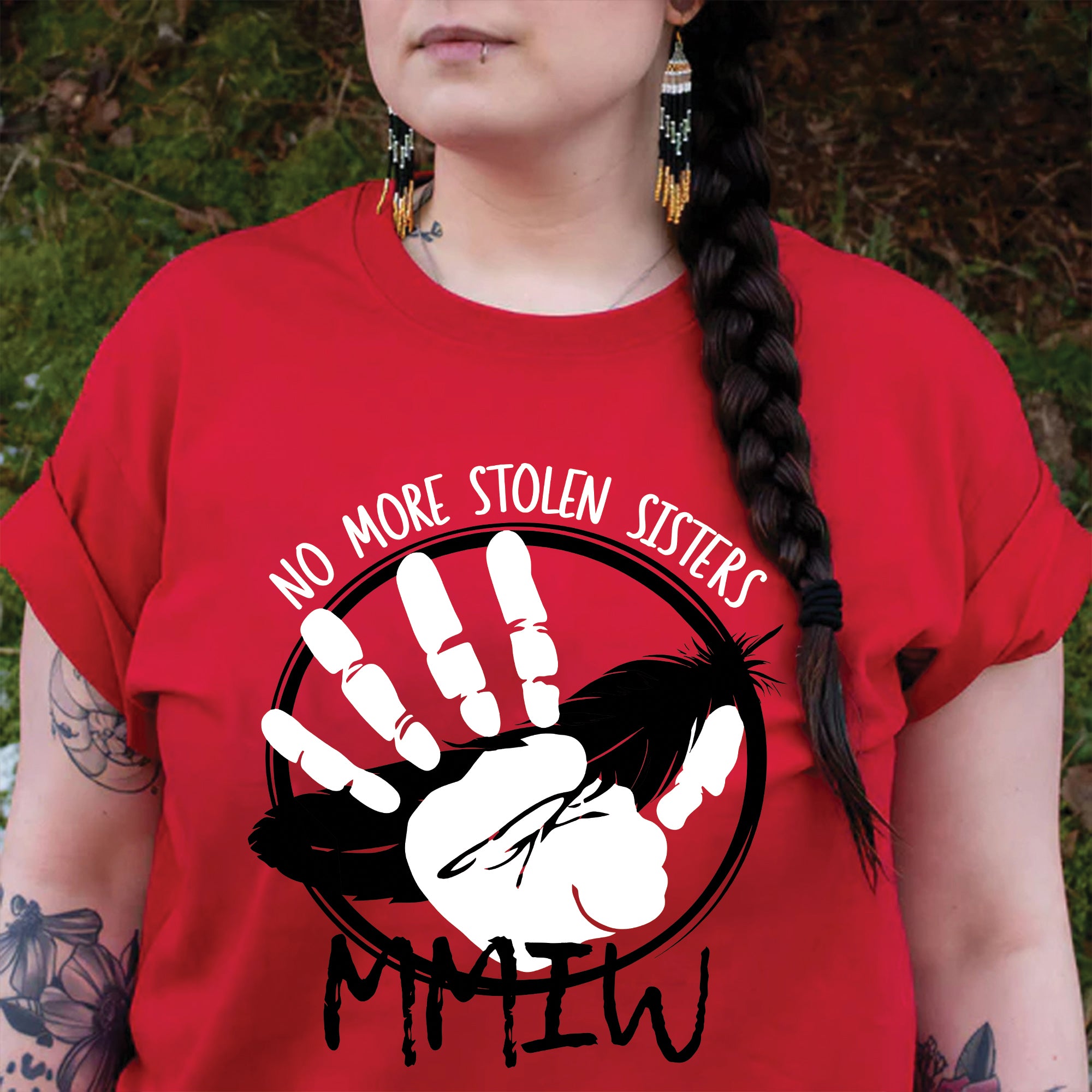 No More Stolen Sisters MMIW Native Women Awareness Unisex T-shirt/T-shirt V-Neck/Hoodie/Sweatshirt - One side
