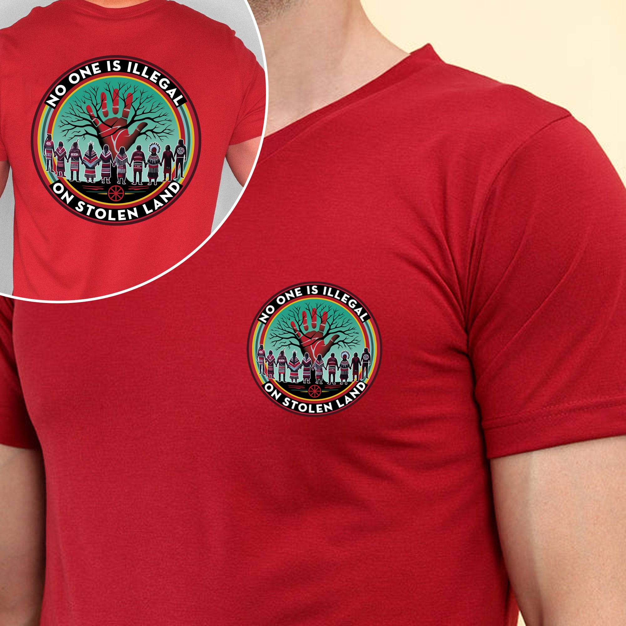 [Two Sides] No One Is Illegal On Stolen Land. We Walk On Native Land - Two Sides Unisex T-Shirt/T-Shirt V-Neck/Hoodie/Sweatshirt N27