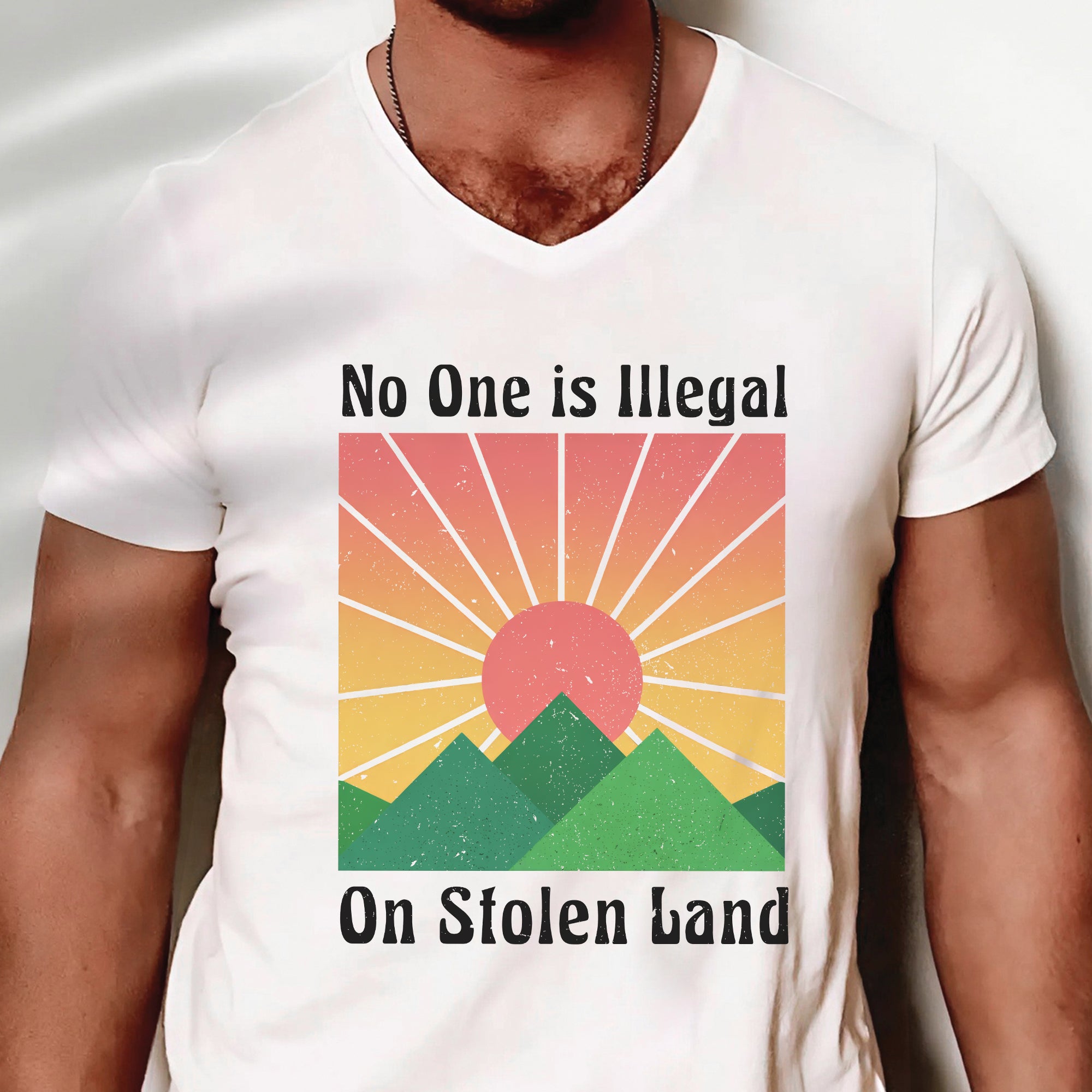 No One Is Illegal On Stolen Land Sun Symbol of Native Rights & Justice Unisex T-shirt/V-neck T-shirt/Hoodie/Sweatshirt