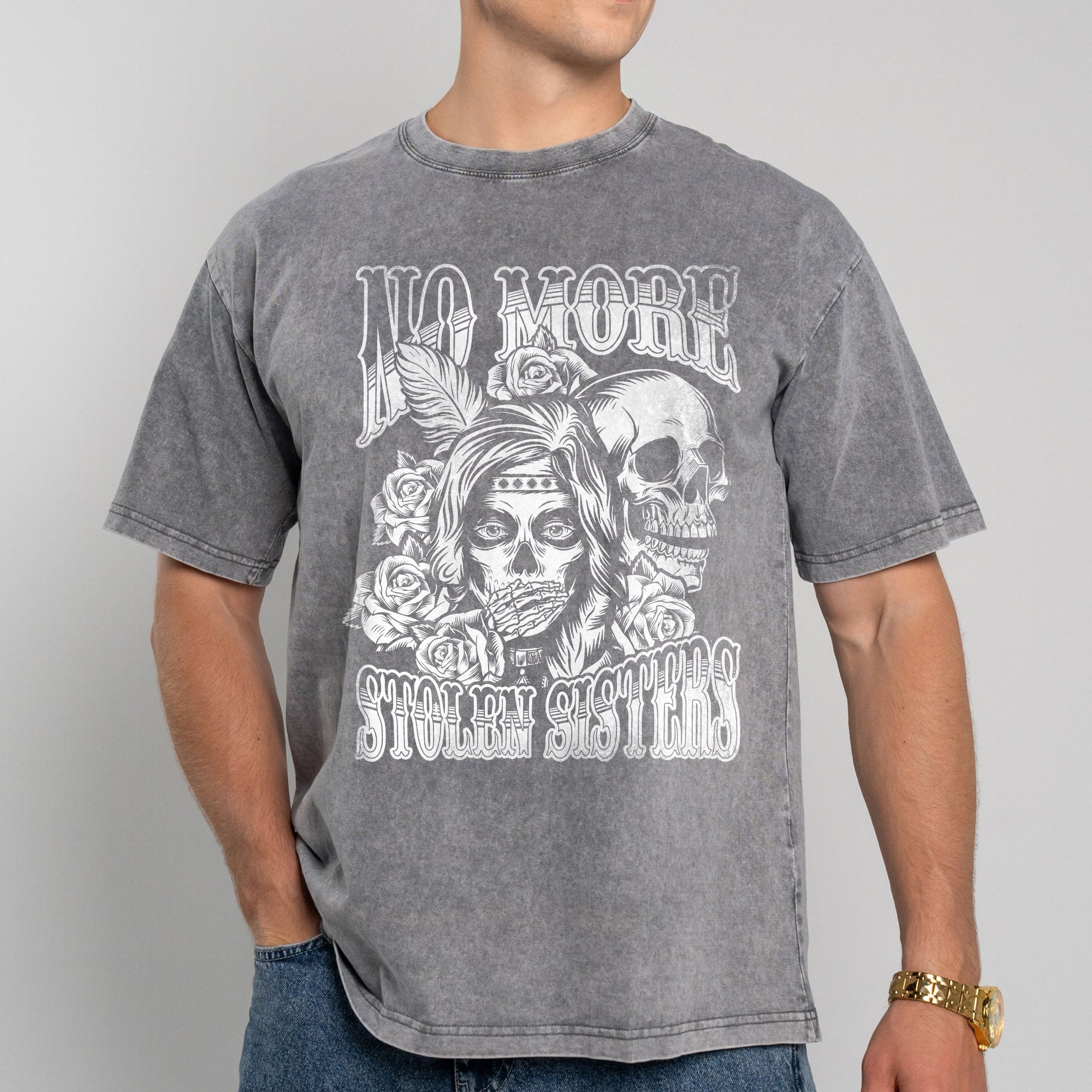 No More Stolen Sisters – Powerful MMIW Statement Unisex Mineral Washed T-Shirt