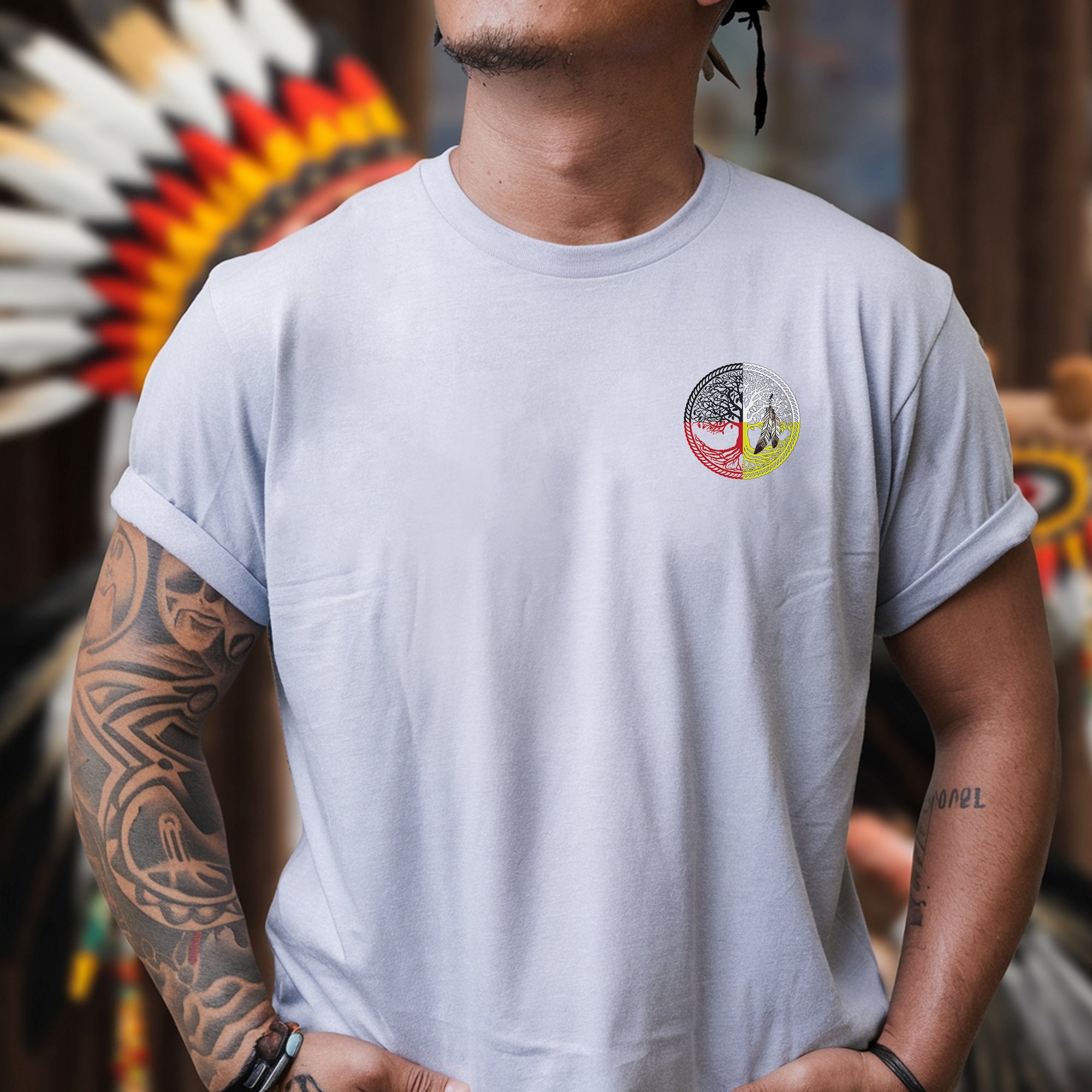 [Two Sides] Nature Is My Religion Four Directions Sacred Circle - Unisex T-Shirt/T-Shirt V-Neck/Hoodie/Sweatshirt - Two Sides