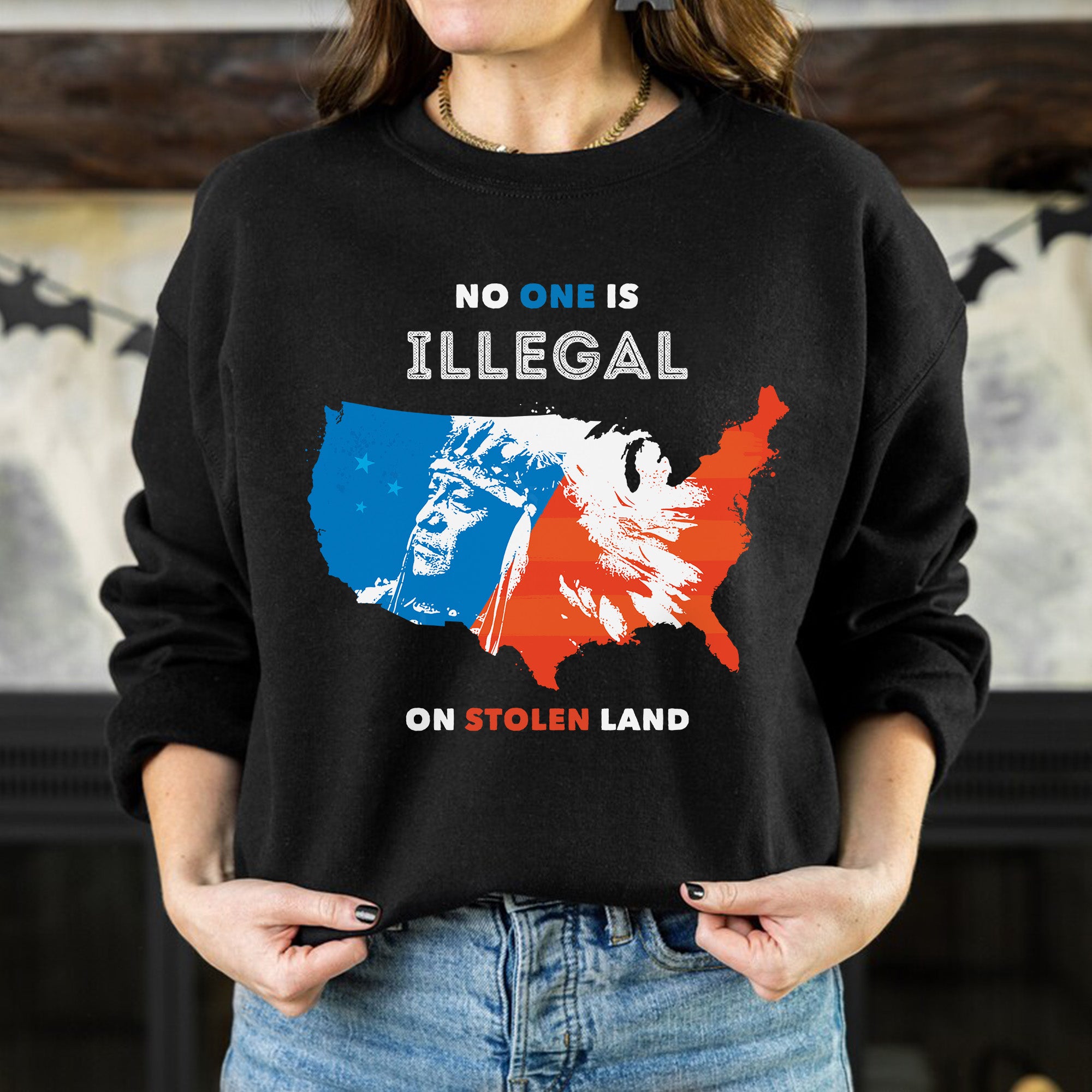 No One Is Illegal On Stolen Land. We Walk On Native Land Style 9 - One Sides Unisex T-Shirt/T-Shirt V-Neck/Hoodie/Sweatshirt