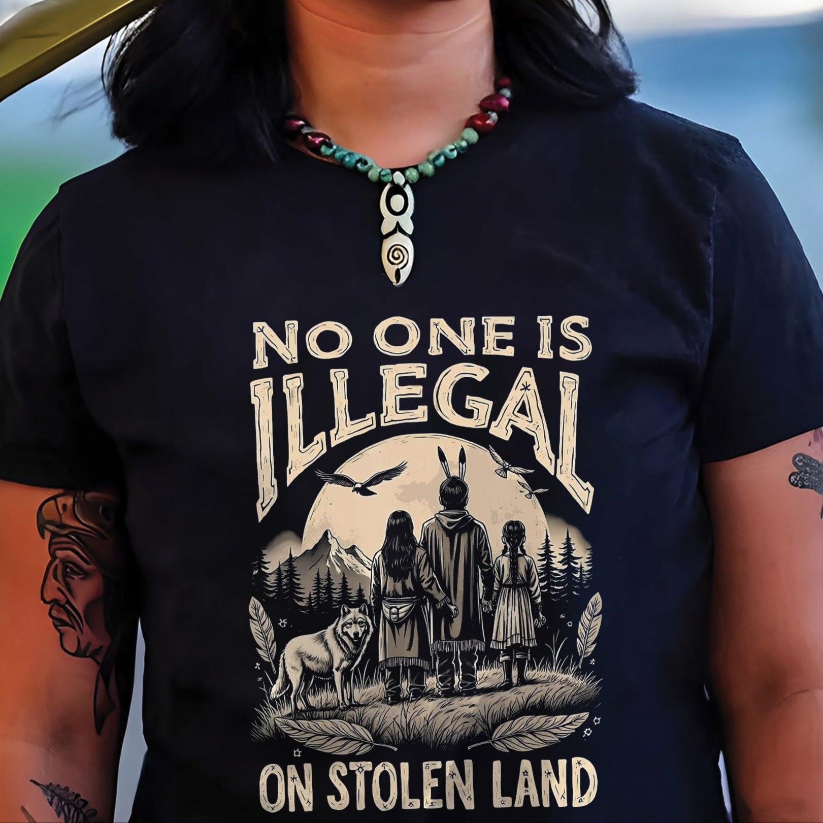 No One Is Illegal On Stolen Land - Unisex T-Shirt/T-Shirt V-Neck/Hoodie/Sweatshirt N56 Style 2