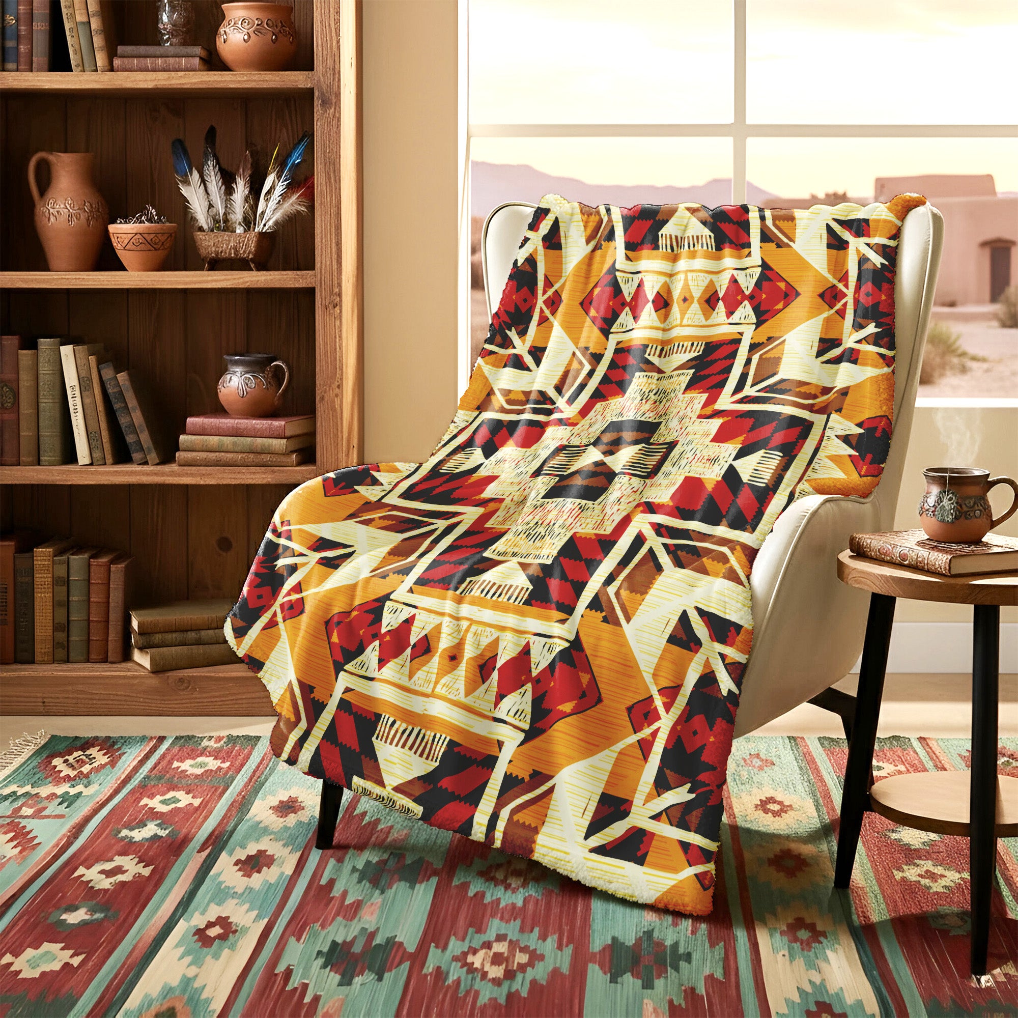 Native American Yellow Pattern Soft And Warm Premium Fleece Blanket