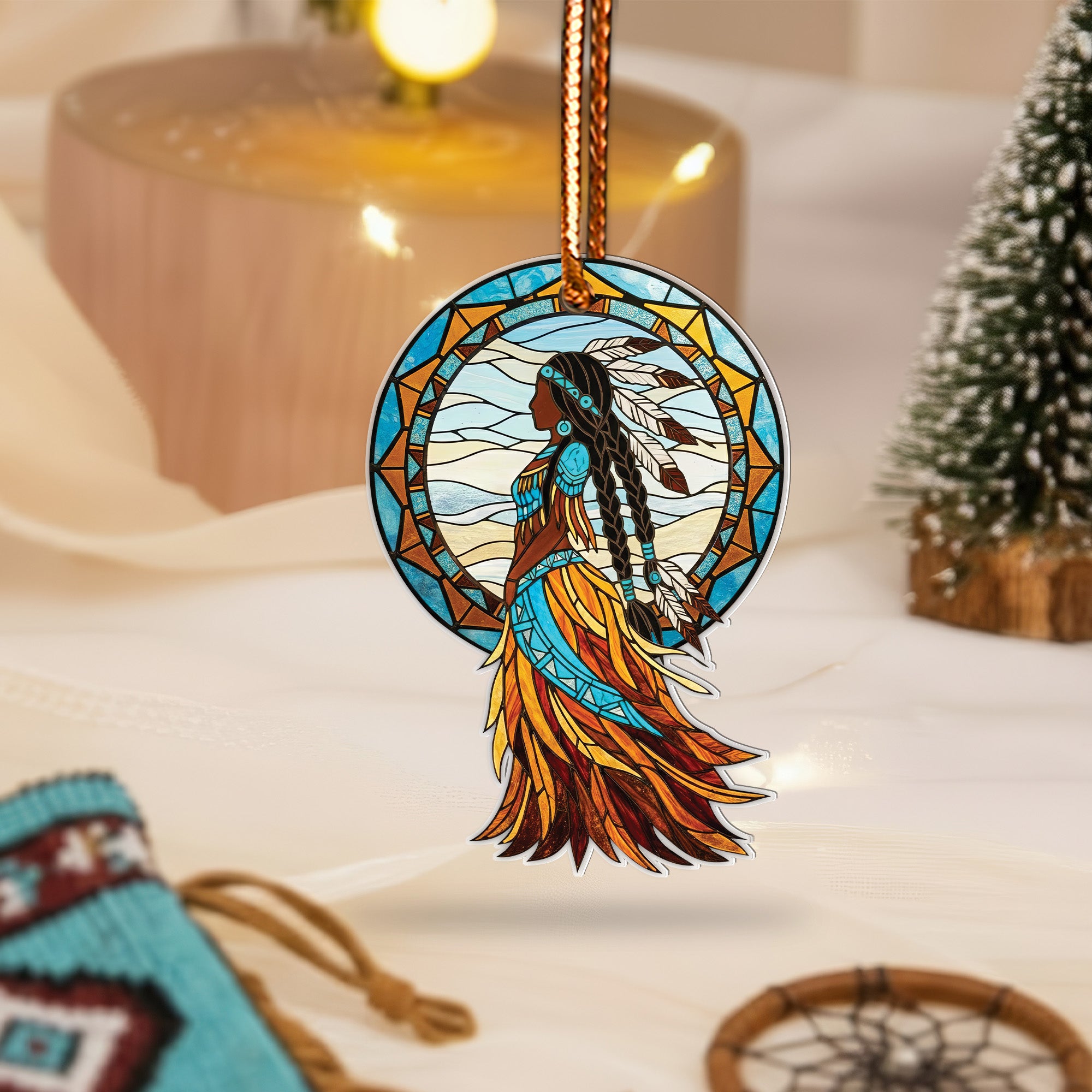 Indigenous Tribal Woman Ornament Native American Unique Gift Decor Flat Acrylic