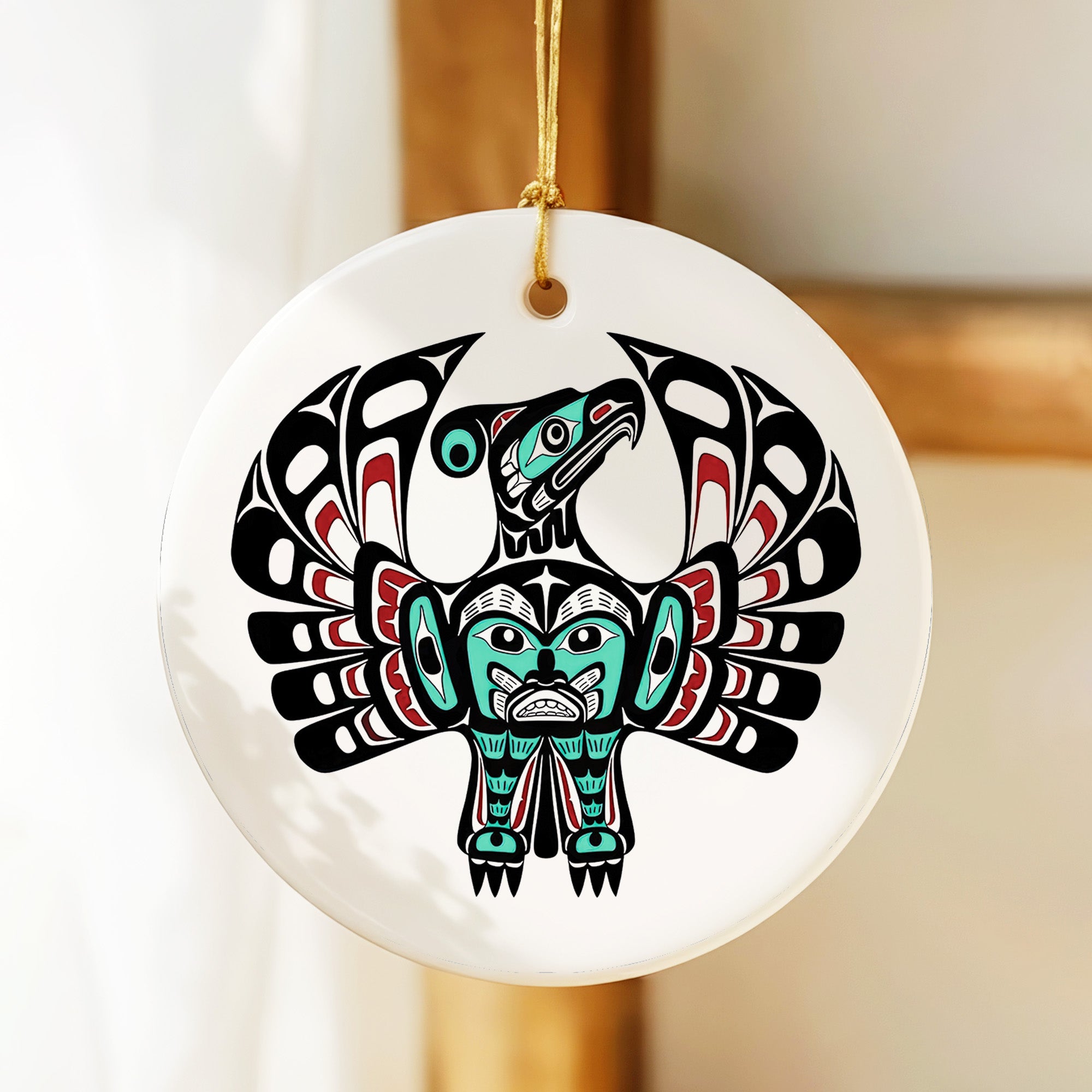 Native American Thunderbird Ceramic Ornament – Indigenous Pacific Northwest Tribal Art Decor