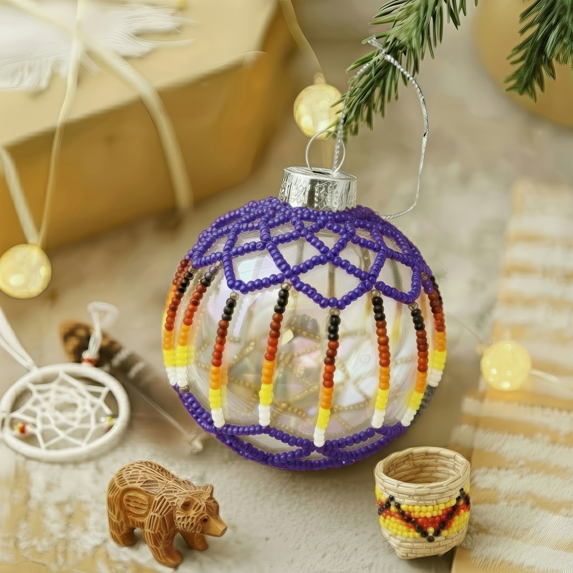 Purple Beaded Handmade Ornament Holiday Decor Gifts