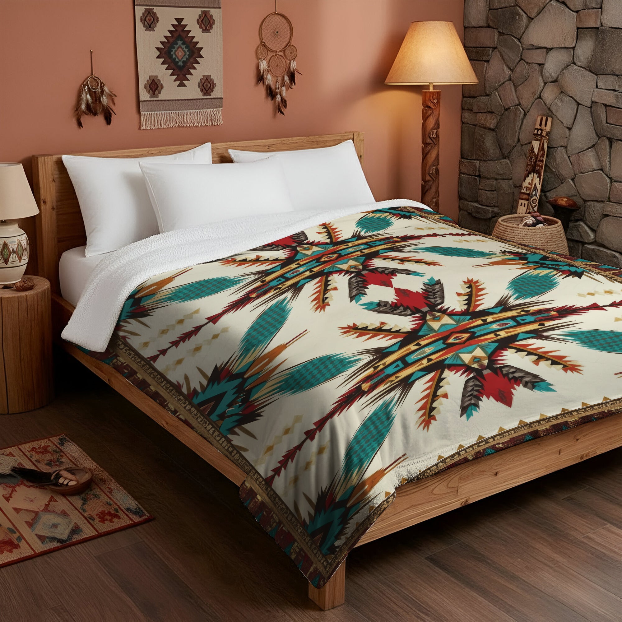 Sacred Feather of the Spirit Native American Cozy Fleece Blanket