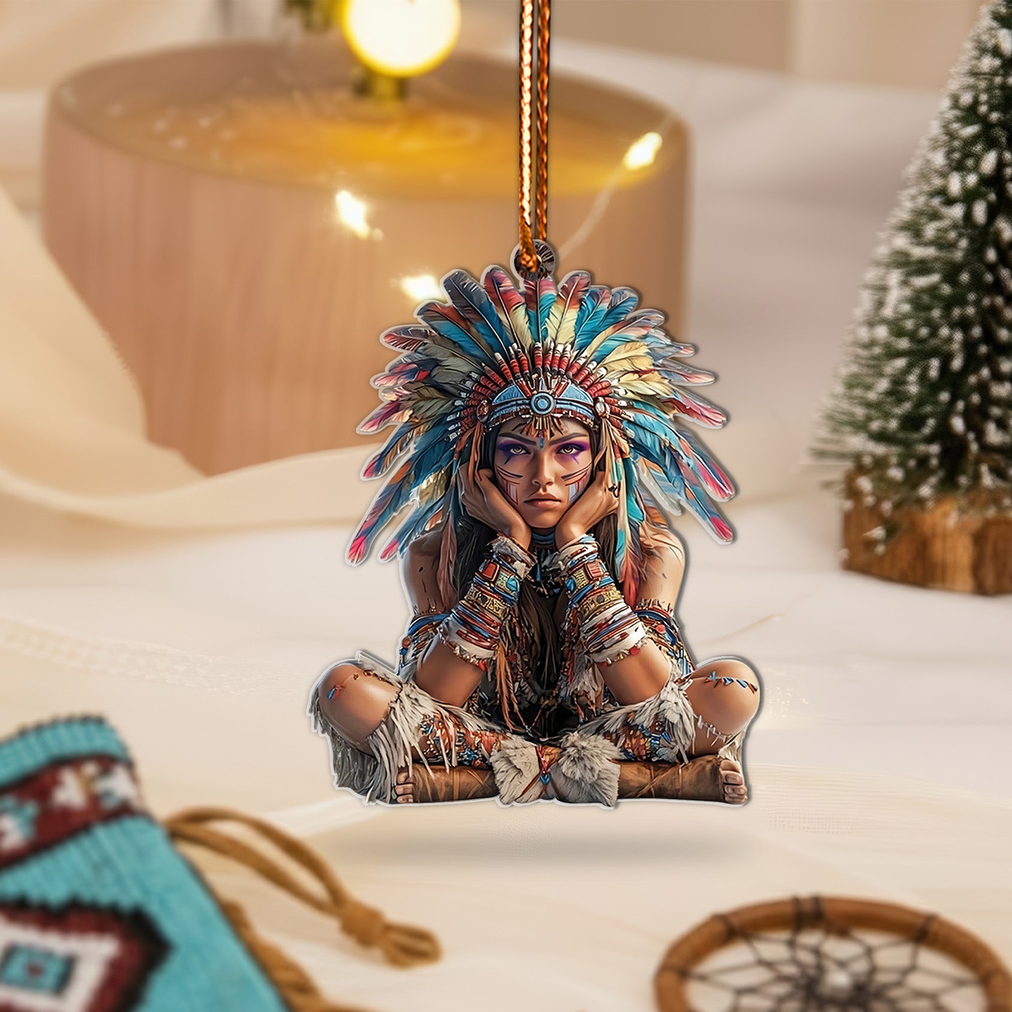 Tribal Warrior Girl Ornament Native American Unique Christmas Gift Decor Flat Acrylic