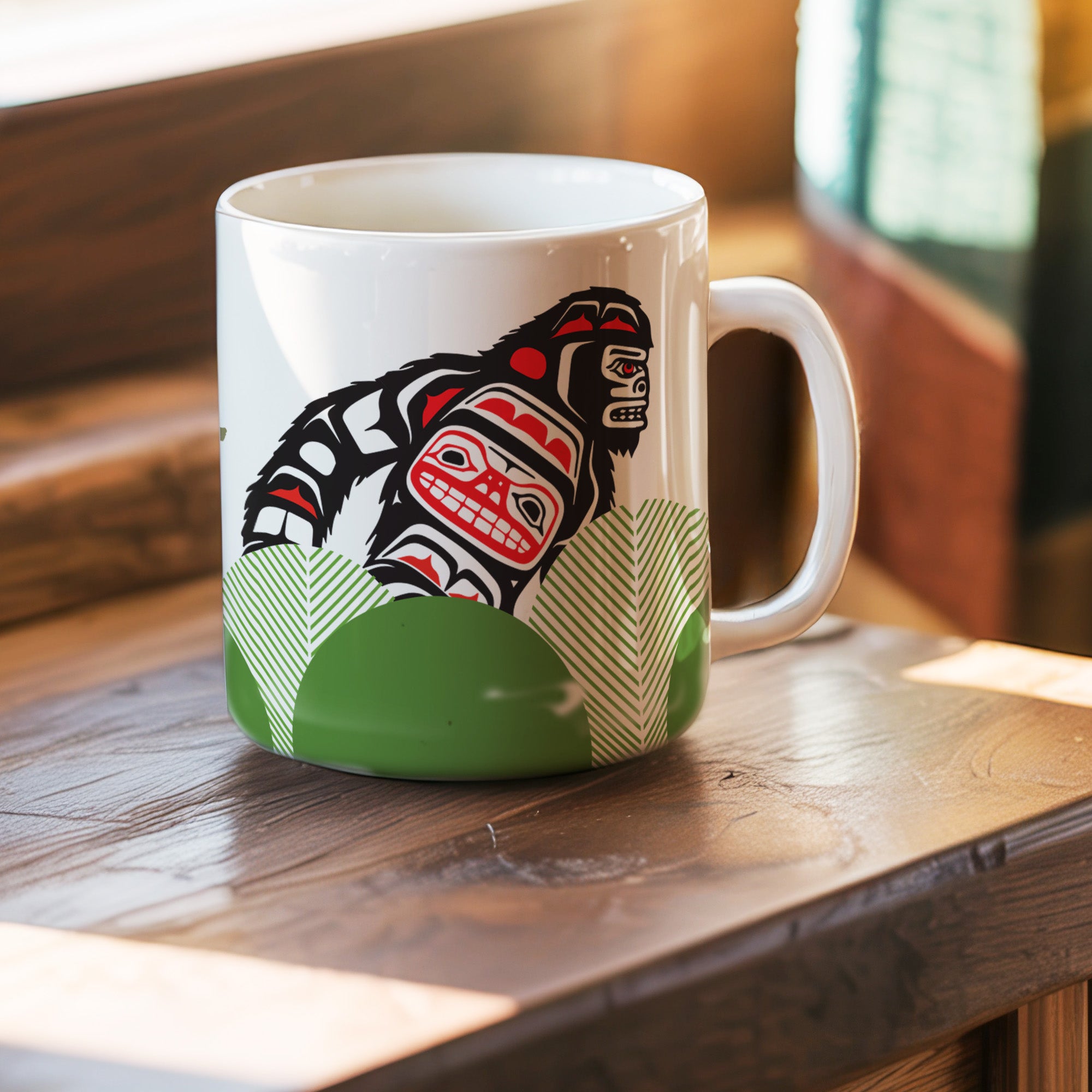 Native American Art Mug – Custom Black Bear & Red Design