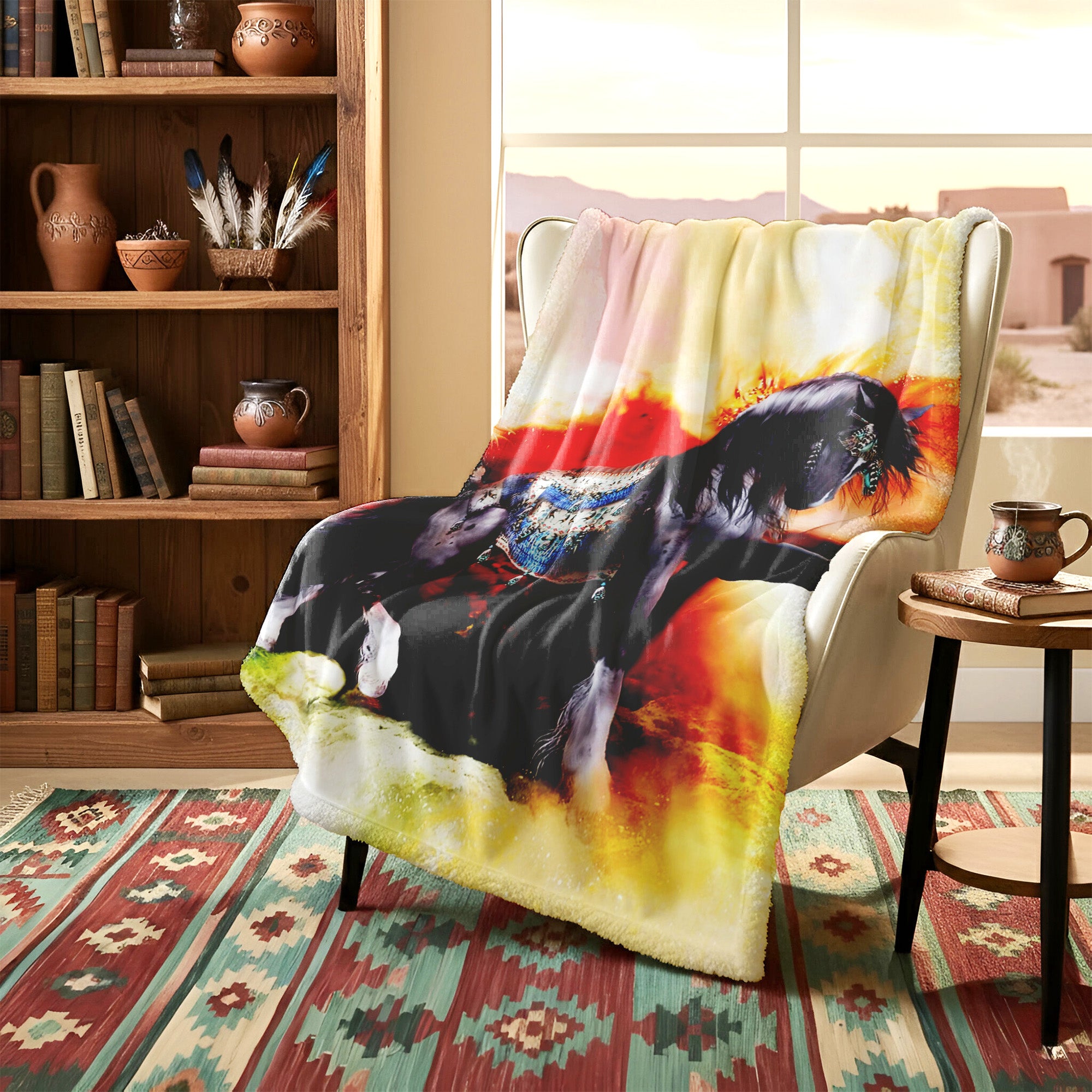 Native American Style Horse Soft And Warm Premium Fleece Blanket