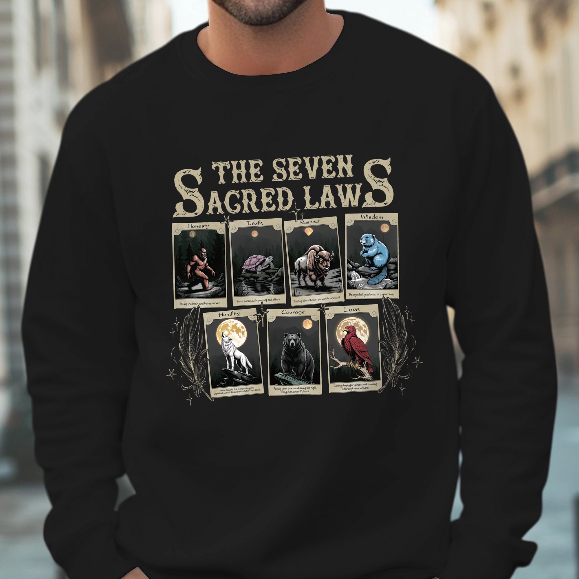The Seven Sacred Laws Card Native American Indigenous Culture Unisex T-Shirt/T-Shirt V-Neck/Hoodie/Sweatshirt
