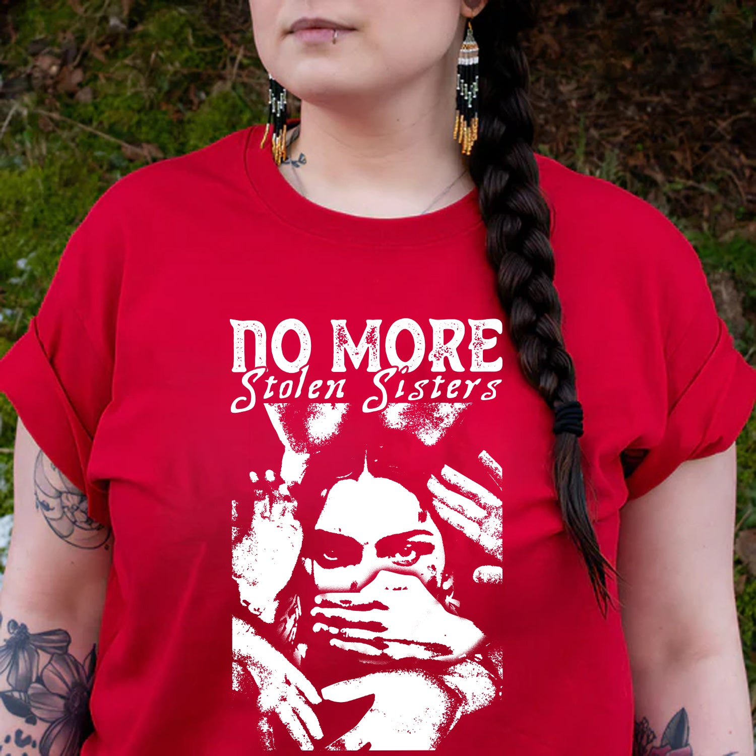 No More Stolen Sisters Red Hand - MMIW Unisex T-Shirt/T-Shirt V-Neck/Hoodie/Sweatshirt One Side