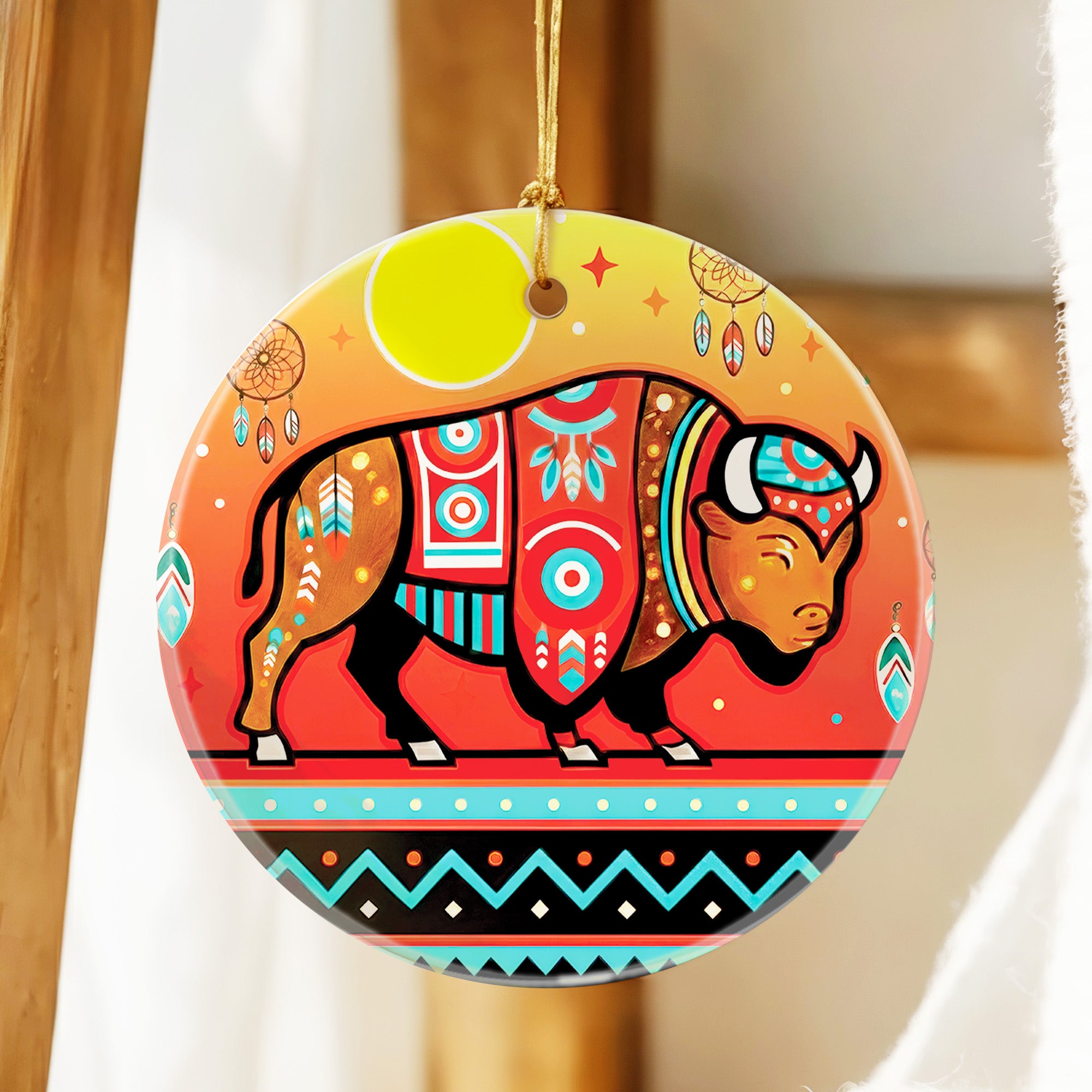 Sacred Bison Guardian Ceramic Ornament – Indigenous Art Decor
