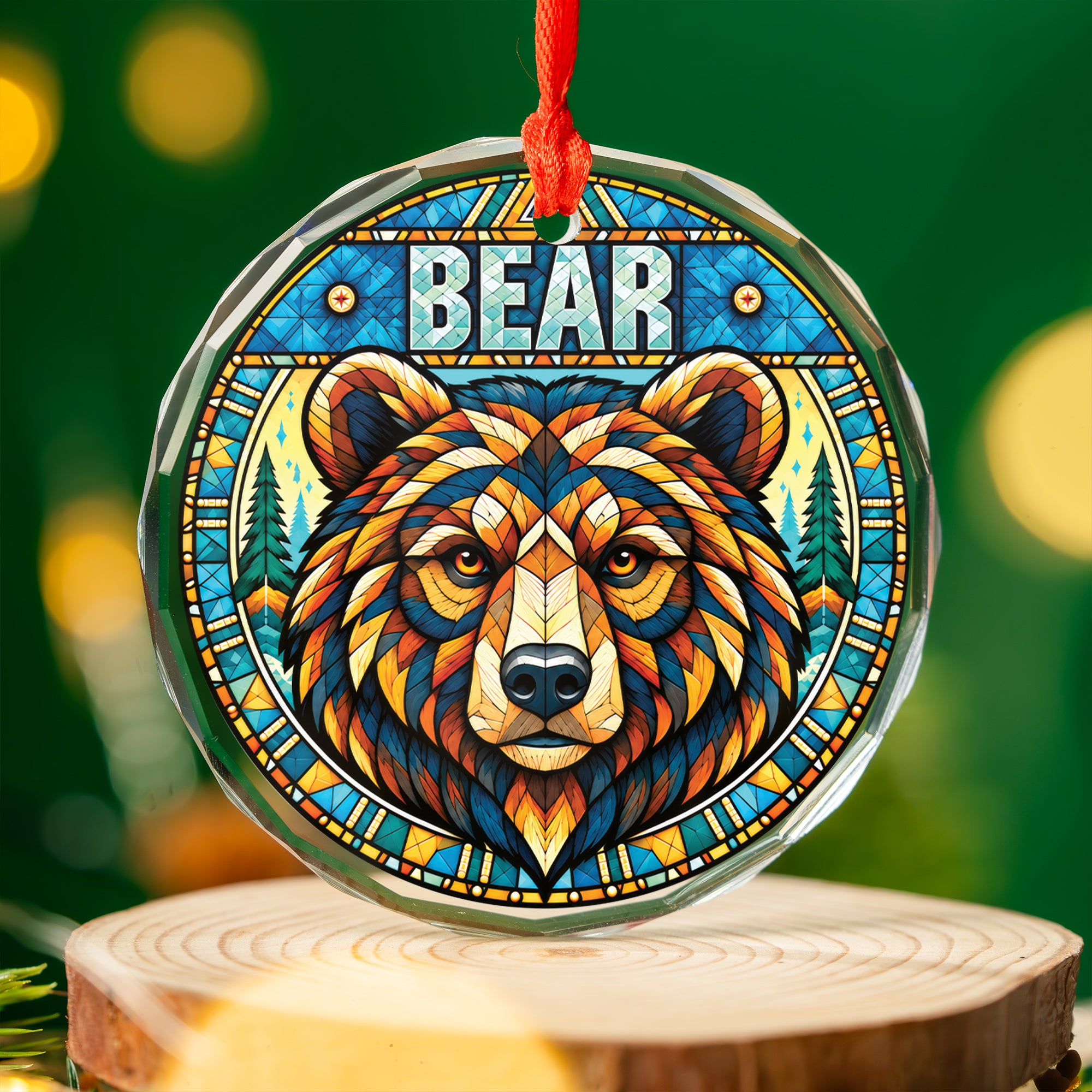 Bear Spirit Native Tribal Glass Ornament – Indigenous Art Decor