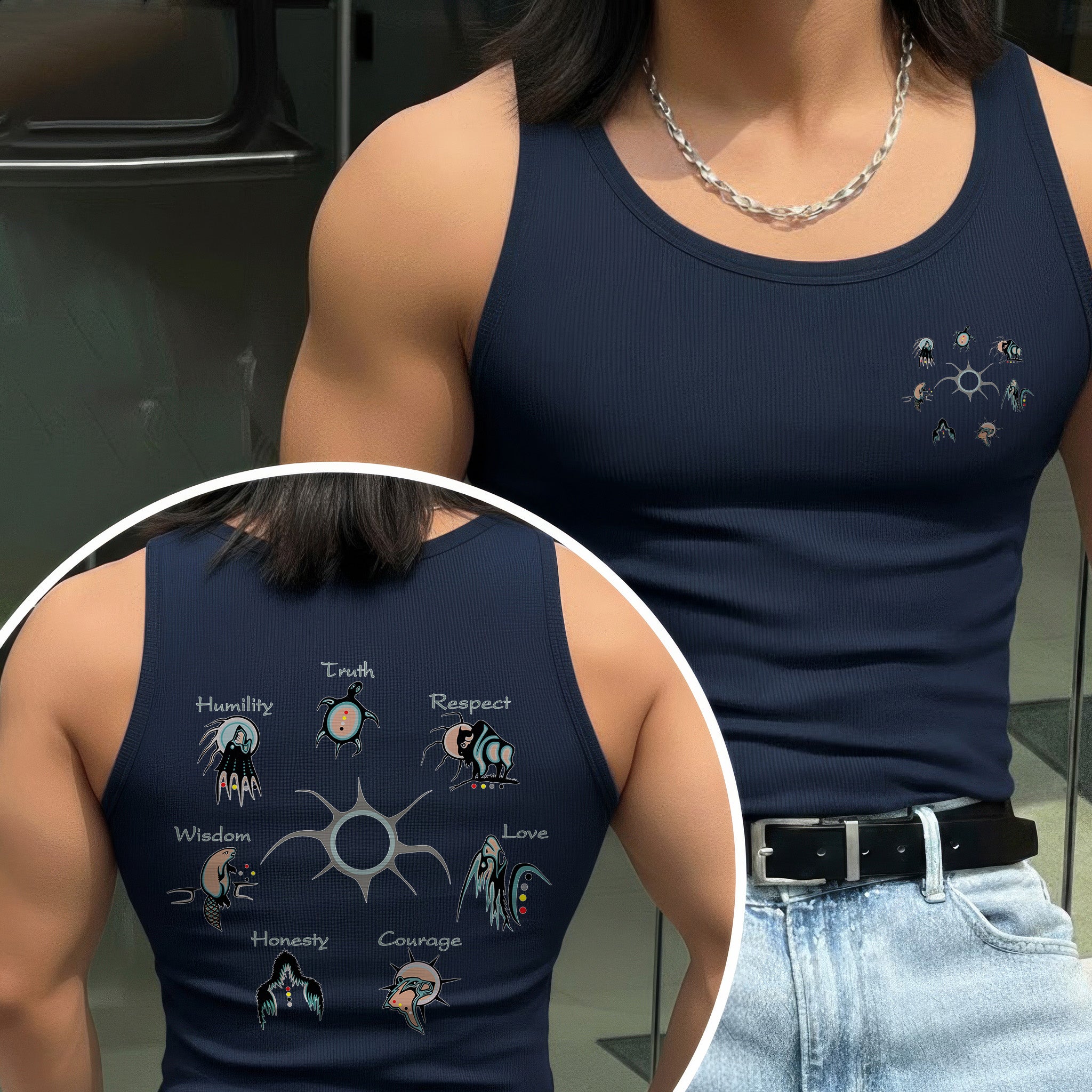 [Two Sides] The Seven Sacred Laws Native American Indigenous Culture Unisex Tank Top/Long Sleeve/Hoodie Zip