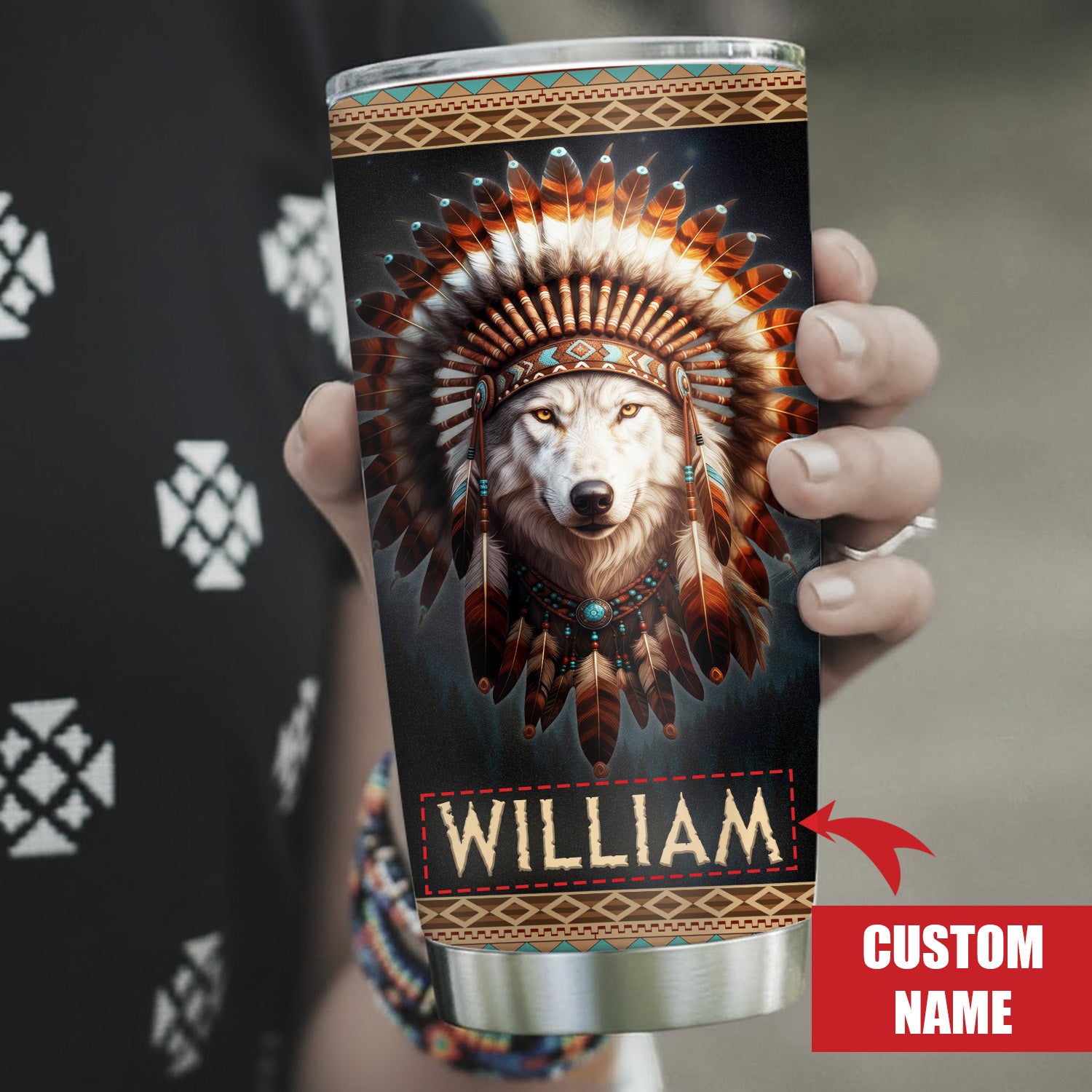 Warrior Wolf Tumbler Stainless Steel Drinking Cup (Custom Name)