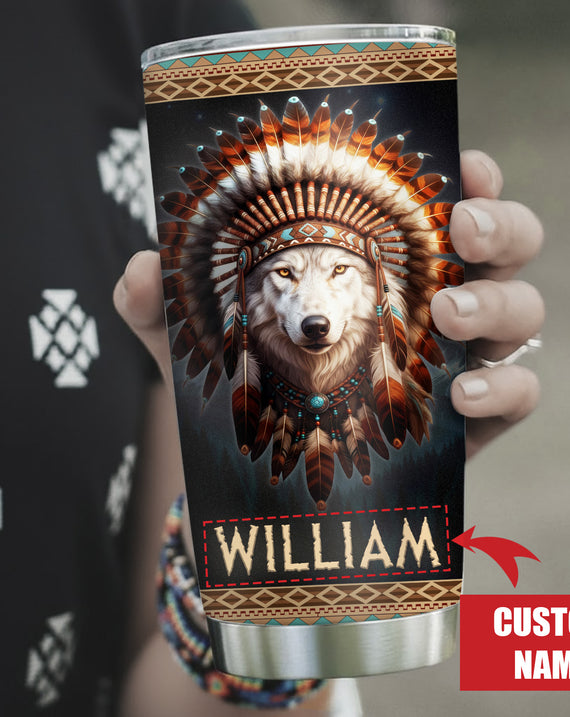 Warrior Wolf Tumbler Stainless Steel Drinking Cup (Custom Name)